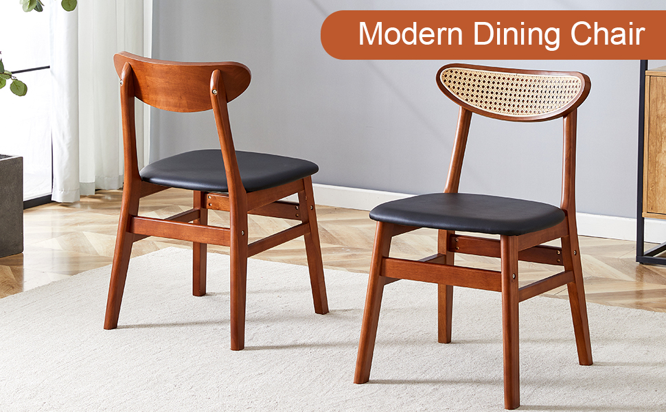 The stylish and durable solid wood dining chair, small curved back, PU cushion, and beautiful shape match perfectly with any room and everyday use