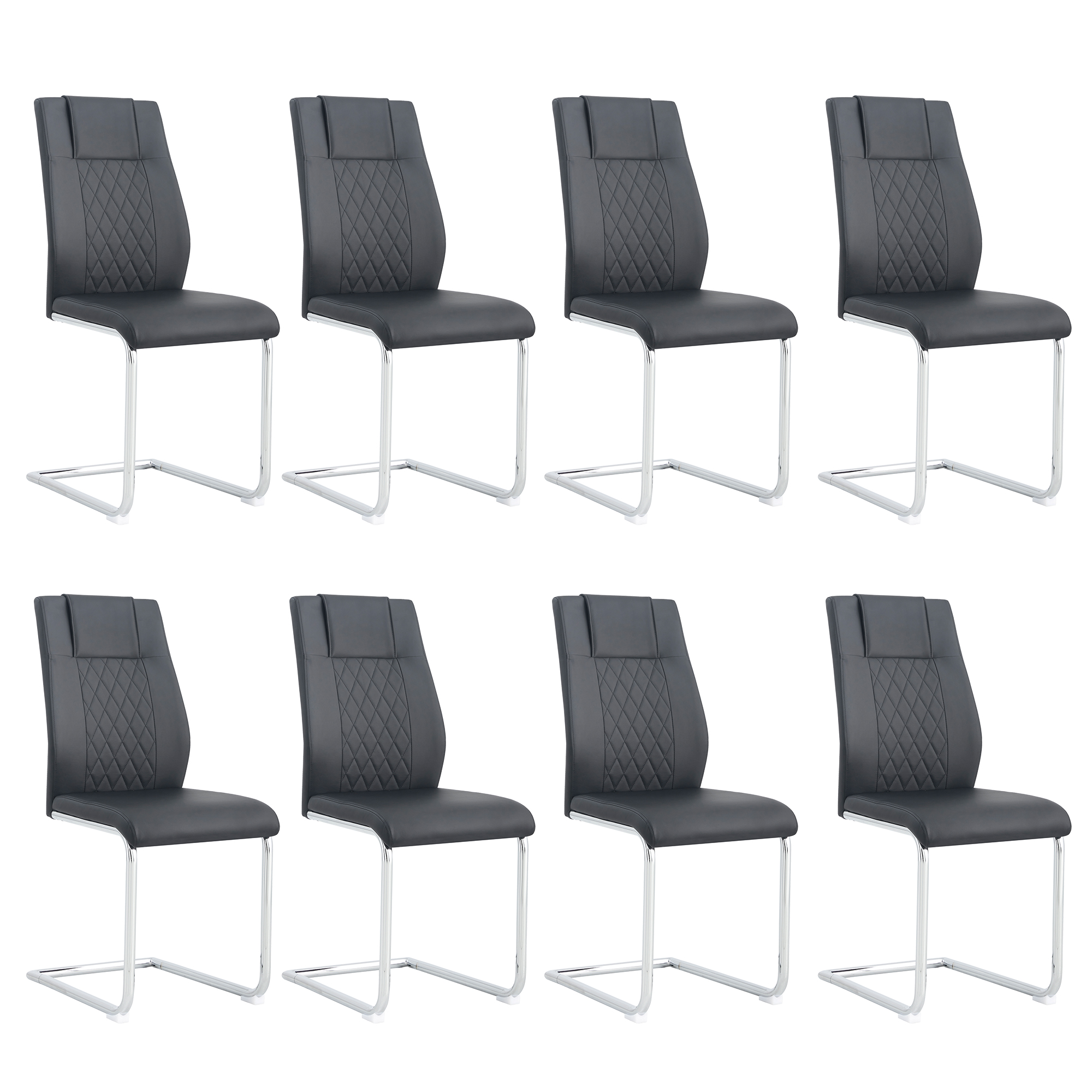 Modern Dining Chairs with Faux Leather Padded Seat Dining Living Room Chairs Upholstered Chair with Metal Legs Design for Kitchen, Living, Bedroom, Dining Room Side Chairs Set of 8 (Black+PU) C-001