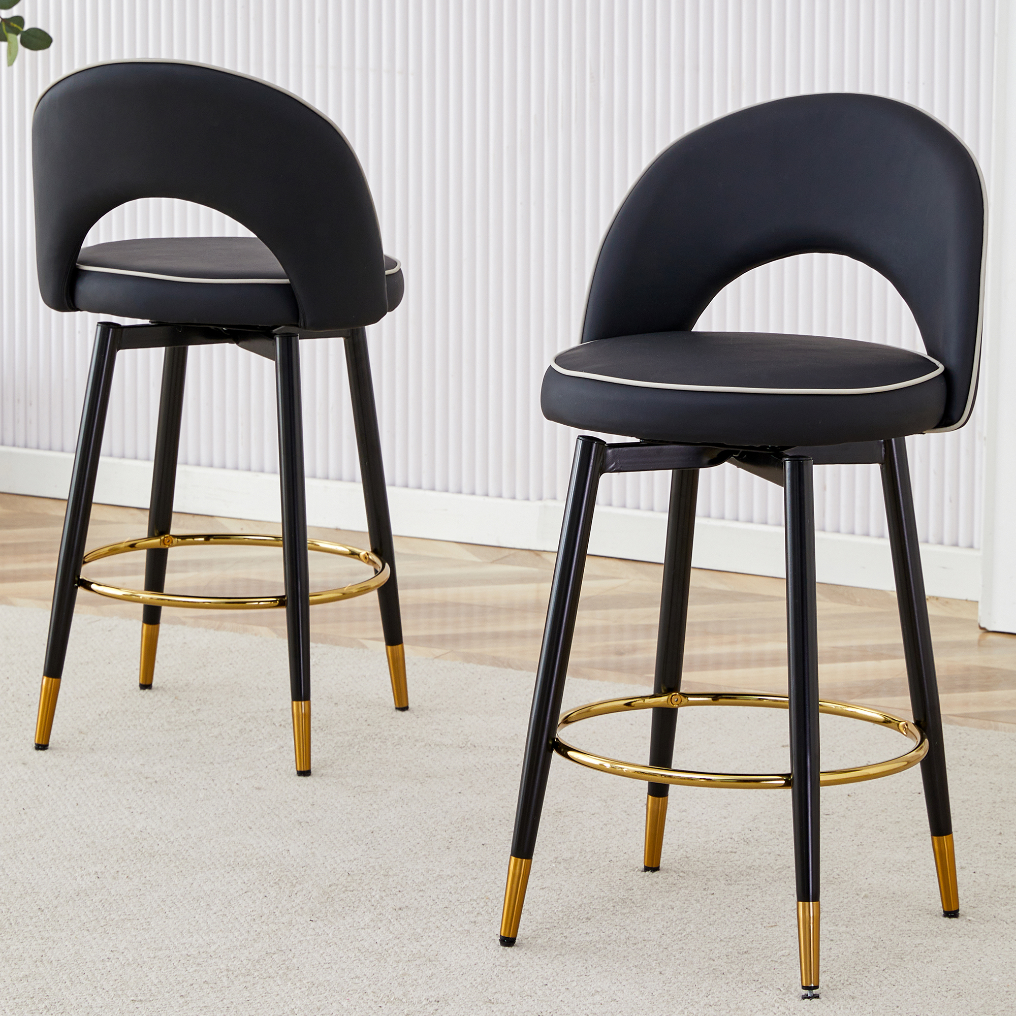 360 ° rotatable bar chair.Modern PU comfortable upholstered bar chair with smooth and beautiful metal legs for dining room, kitchen, terrace and guest office chair .