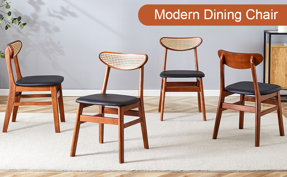 4 The stylish and durable solid wood dining chair, small curved back, PU cushion, and beautiful shape match perfectly with any room and everyday use