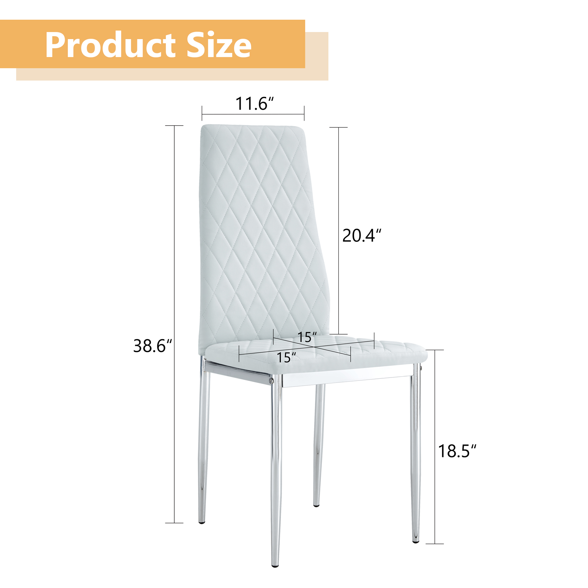 Grid armless high backrest dining chair, 6-piece set, office chair. Suitable for restaurants, living rooms, kitchens, and offices. Light gray chairs and electroplated metal legs  0924