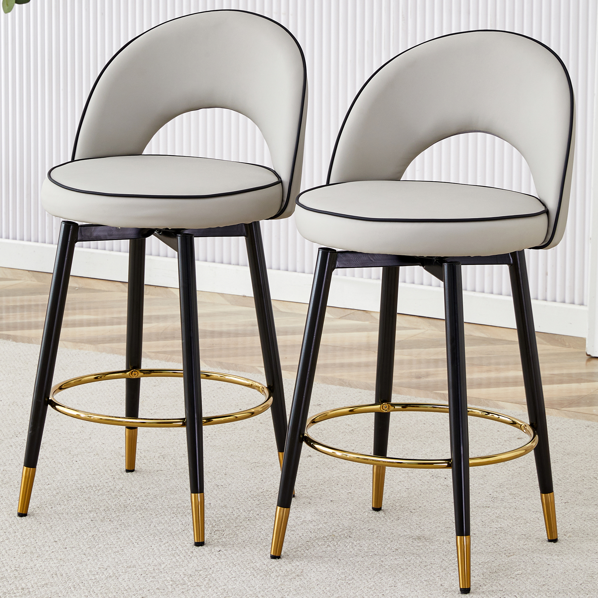 360 ° rotatable bar chair.Modern PU comfortable upholstered bar chair with smooth and beautiful metal legs for dining room, kitchen, terrace and guest office chair .