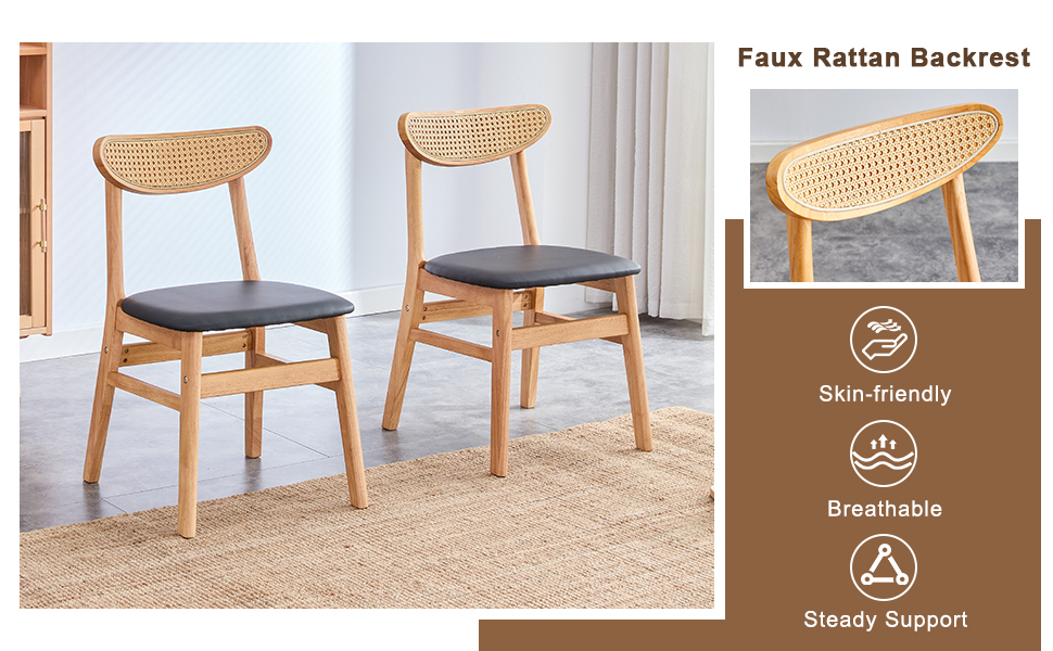 The stylish and durable solid wood dining chair, small curved back, PU cushion, and beautiful shape match perfectly with any room and everyday use