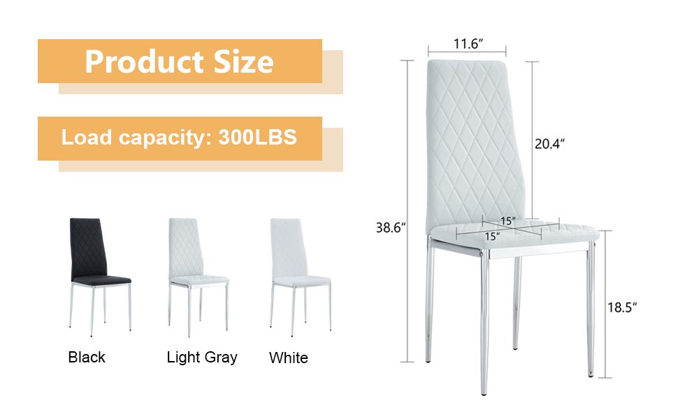 Grid armless high backrest dining chair, 6-piece set, office chair. Suitable for restaurants, living rooms, kitchens, and offices. Light gray chairs and electroplated metal legs  0924