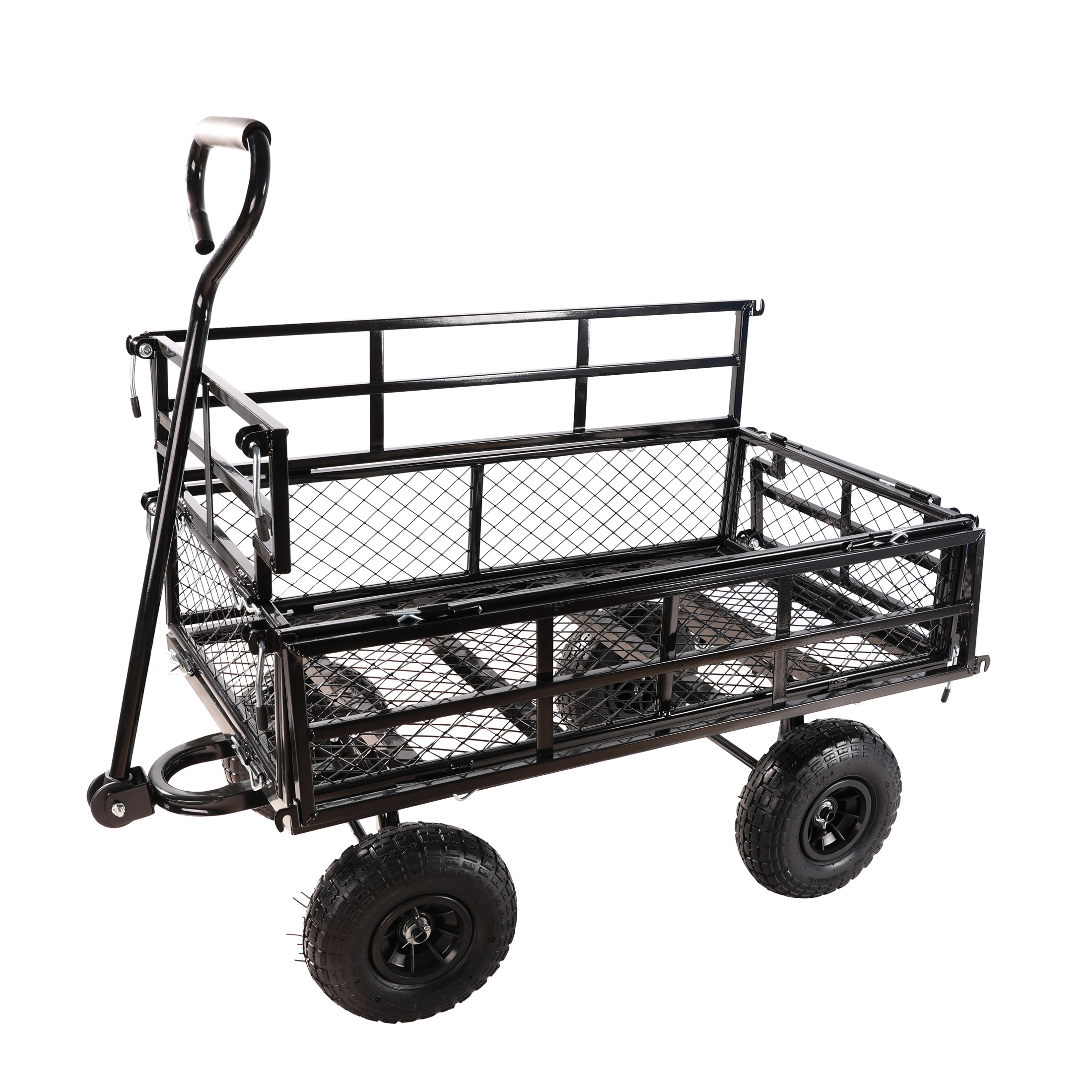 (Black double fence utility  cart) Wagon Cart Garden cart trucks make it easier to transport firewood