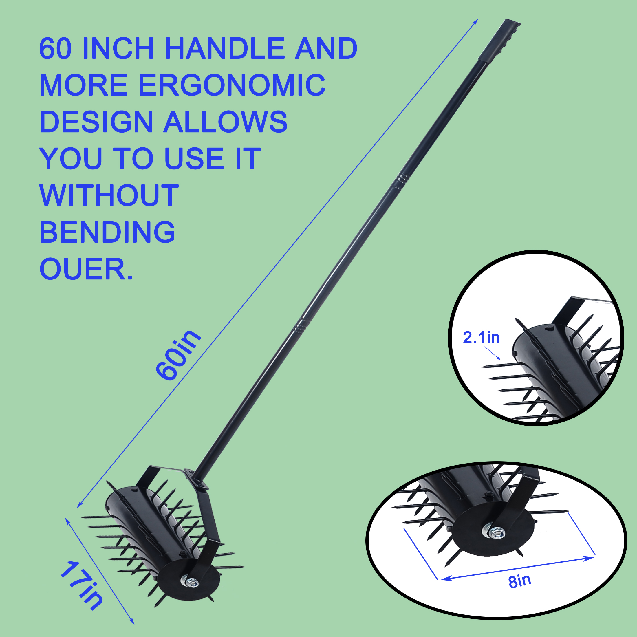 Rolling manual lawn aerator, Home aerator lawn tool pusher, 58-inch handle push lawn aerator for lawns, yards and gardens