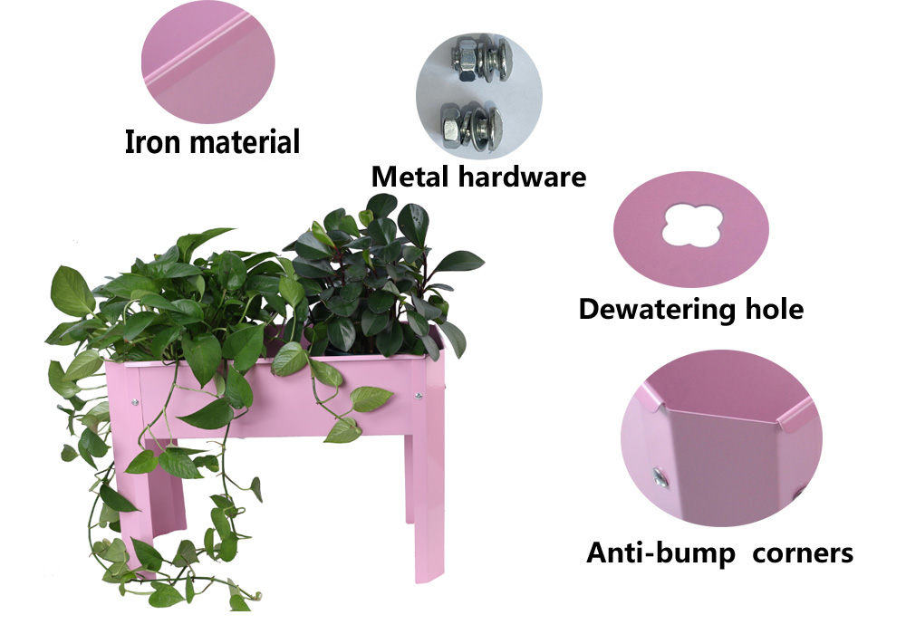 Elevated garden bed, metal elevated outdoor flowerpot box, suitable for backyard and terrace, large flowerpot, suitable for vegetable and flower    Pink*2