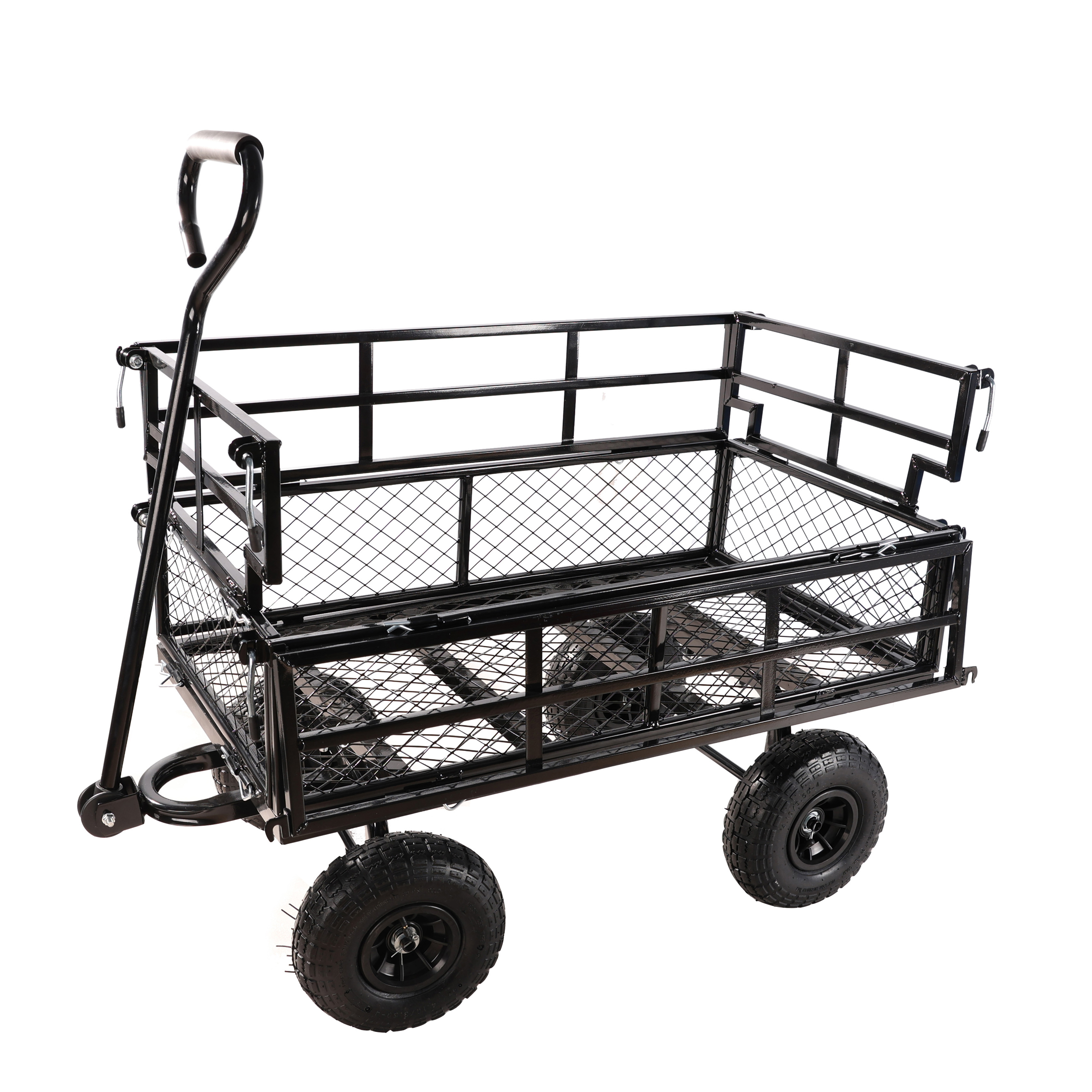 (Black double fence utility  cart) Wagon Cart Garden cart trucks make it easier to transport firewood