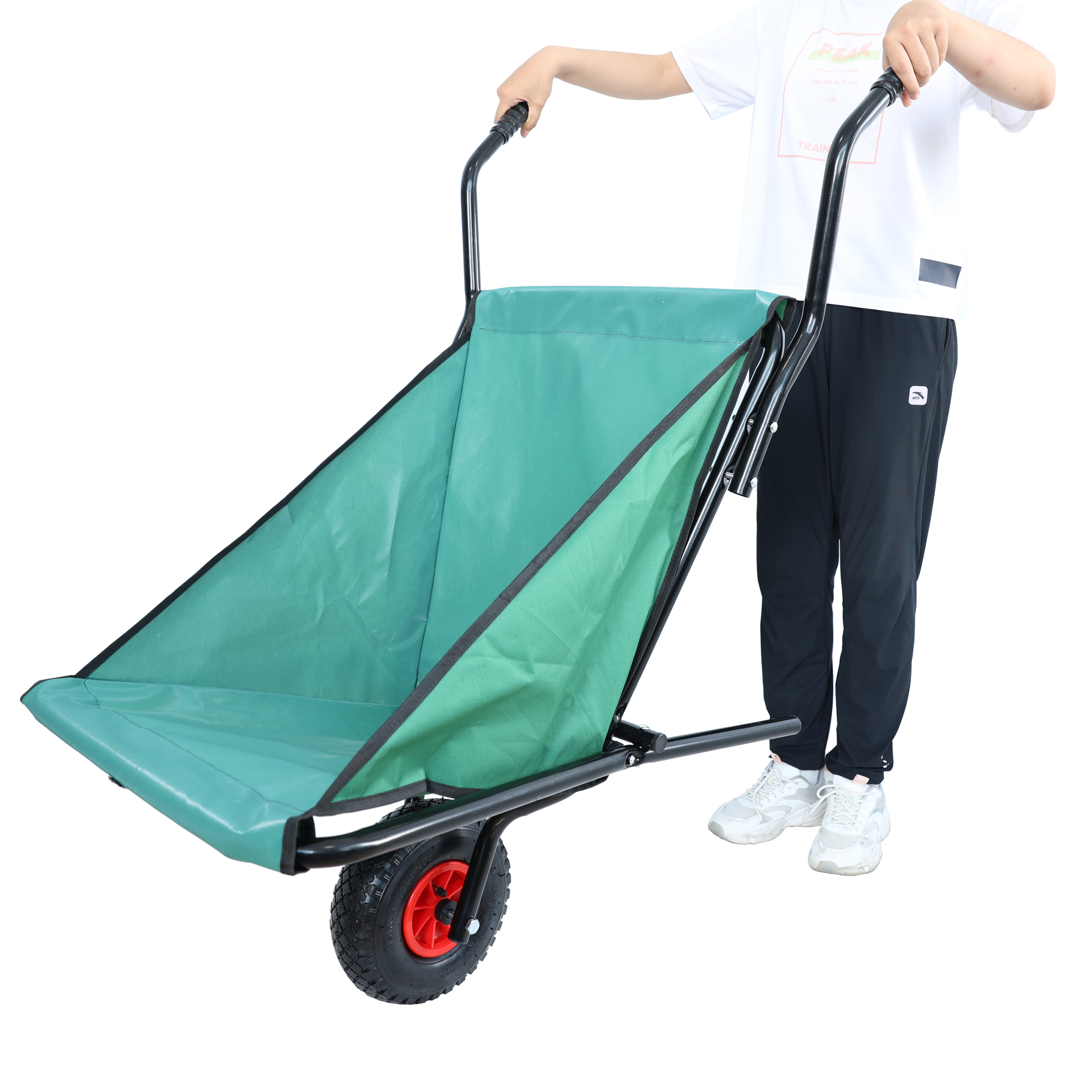 Collapsible Wheelbarrow 176 lbs Folding Yard Garden Wheelbarrow Foldable Lightweight Gardening Heavy Duty Oxford Cloth Green Lawn Cart for Grass, Leaf, Garden Supplies, 10" Pneumatic Tire