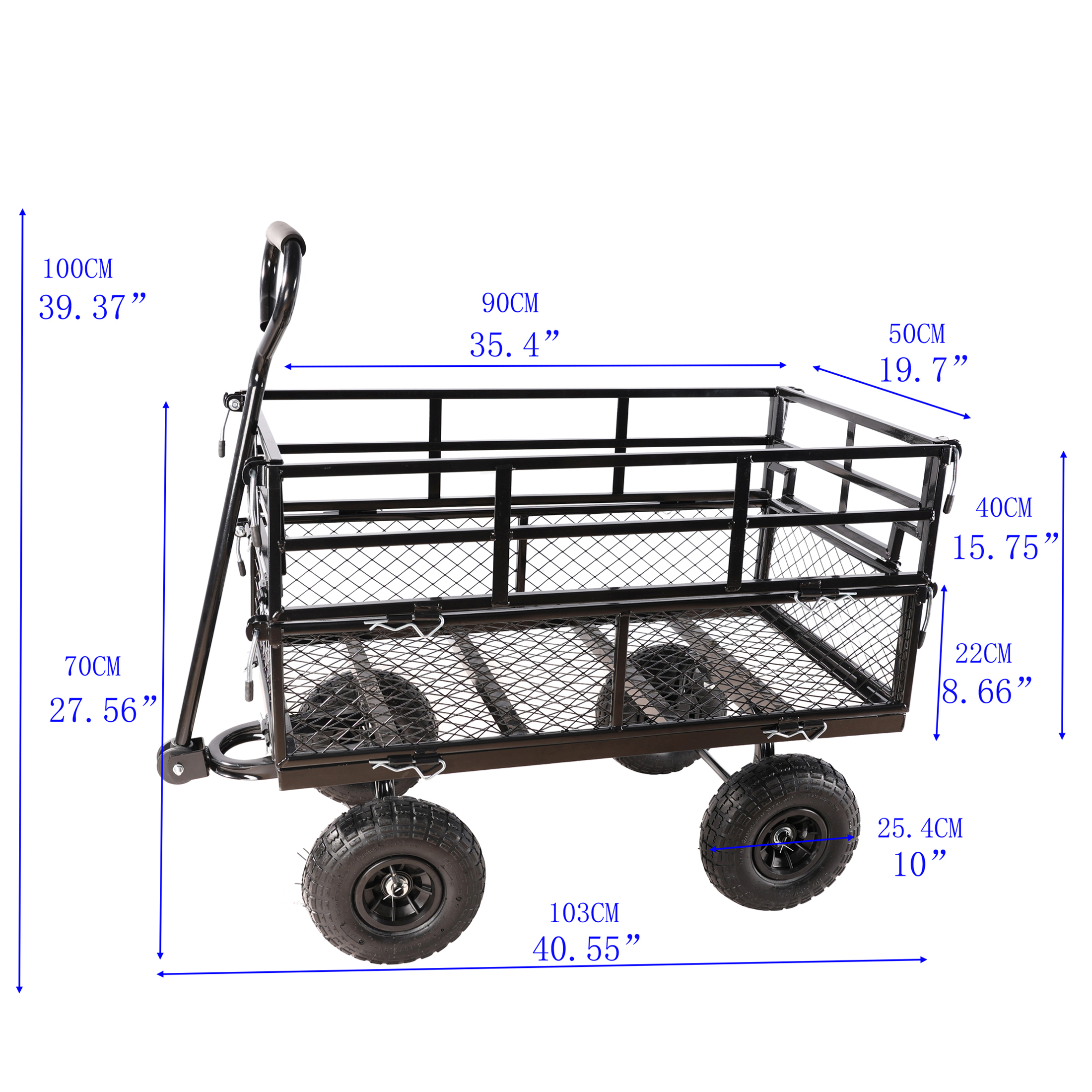 (Black double fence utility  cart) Wagon Cart Garden cart trucks make it easier to transport firewood