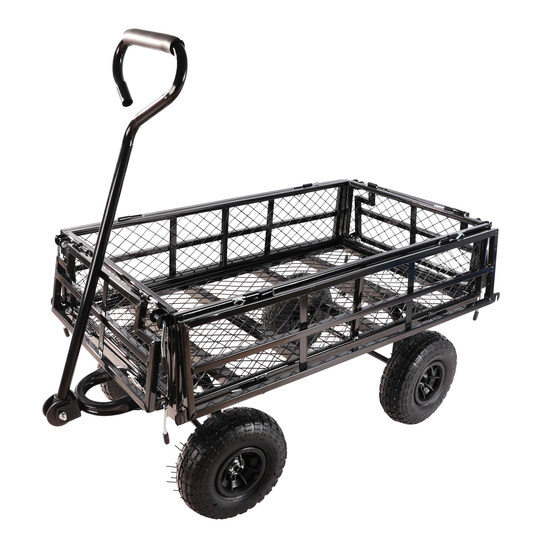 (Black double fence utility  cart) Wagon Cart Garden cart trucks make it easier to transport firewood