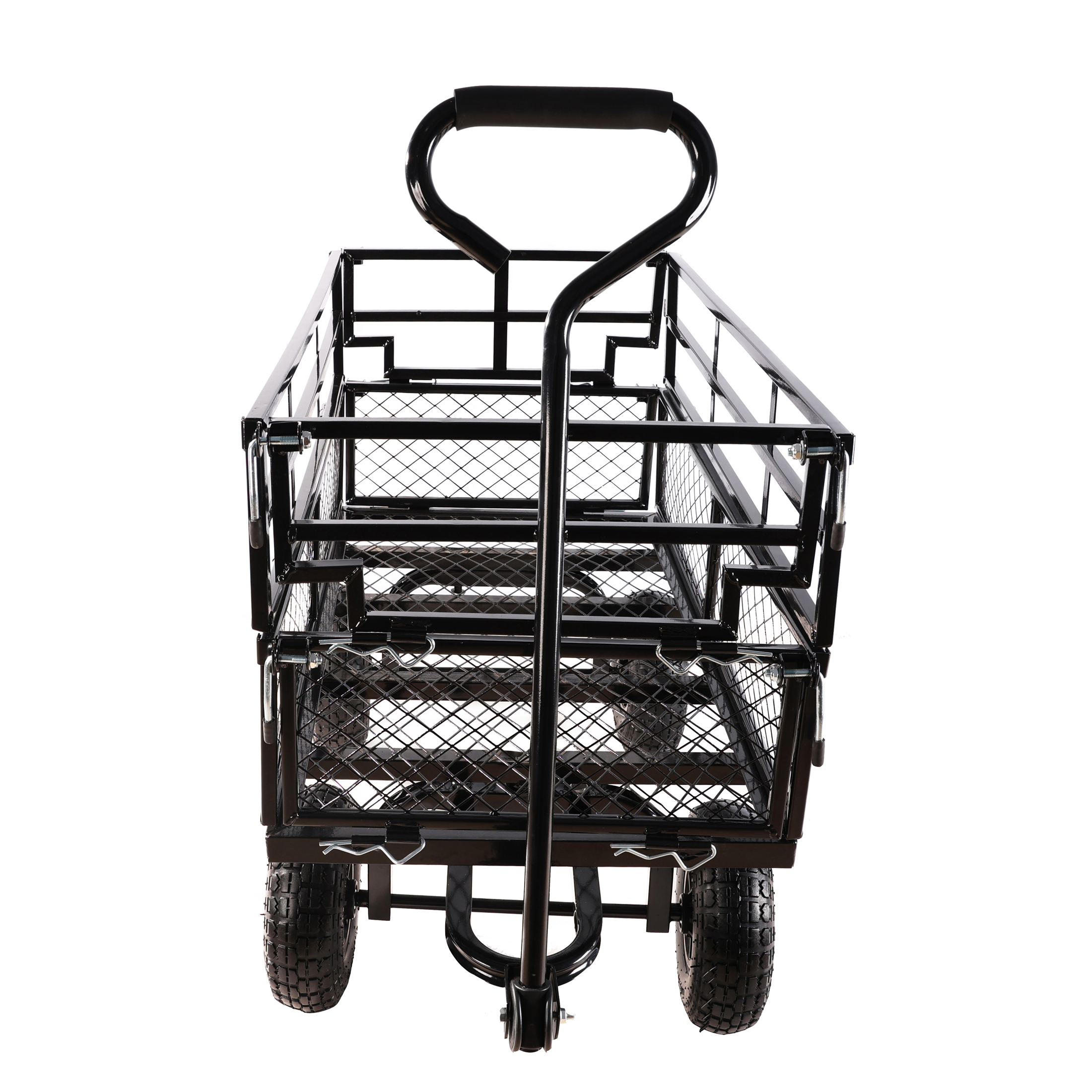 (Black double fence utility  cart) Wagon Cart Garden cart trucks make it easier to transport firewood