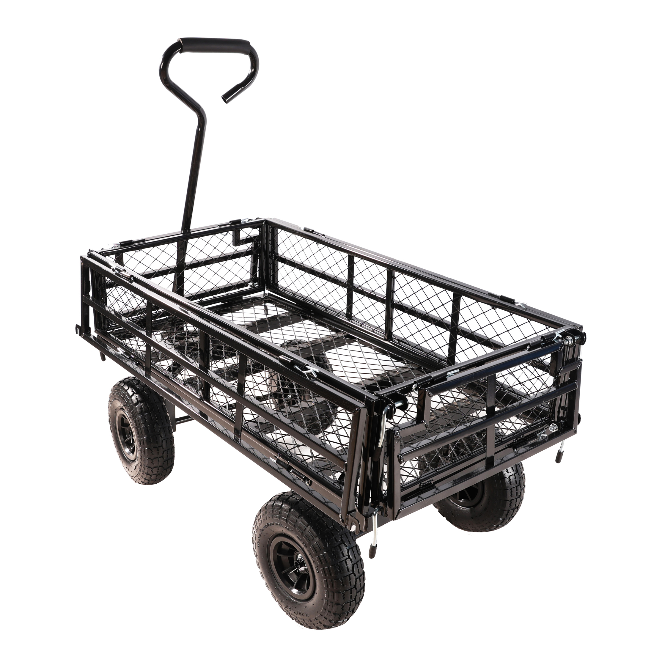 (Black double fence utility  cart) Wagon Cart Garden cart trucks make it easier to transport firewood