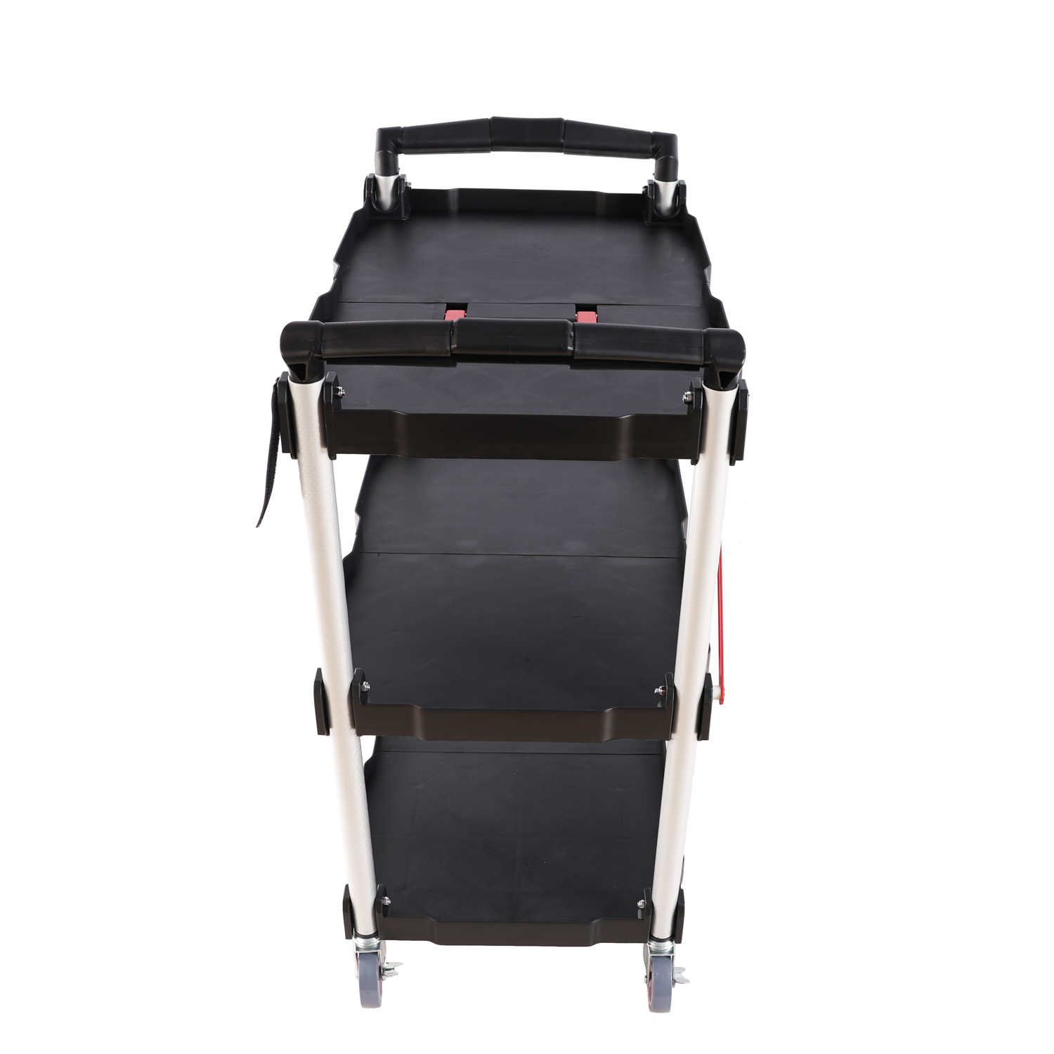 Folding service car with wheels, three-layer practical trolley, folding storage cart, suitable for family, garage, restaurant, hotel, kitchen, warehouse. No assembly required.