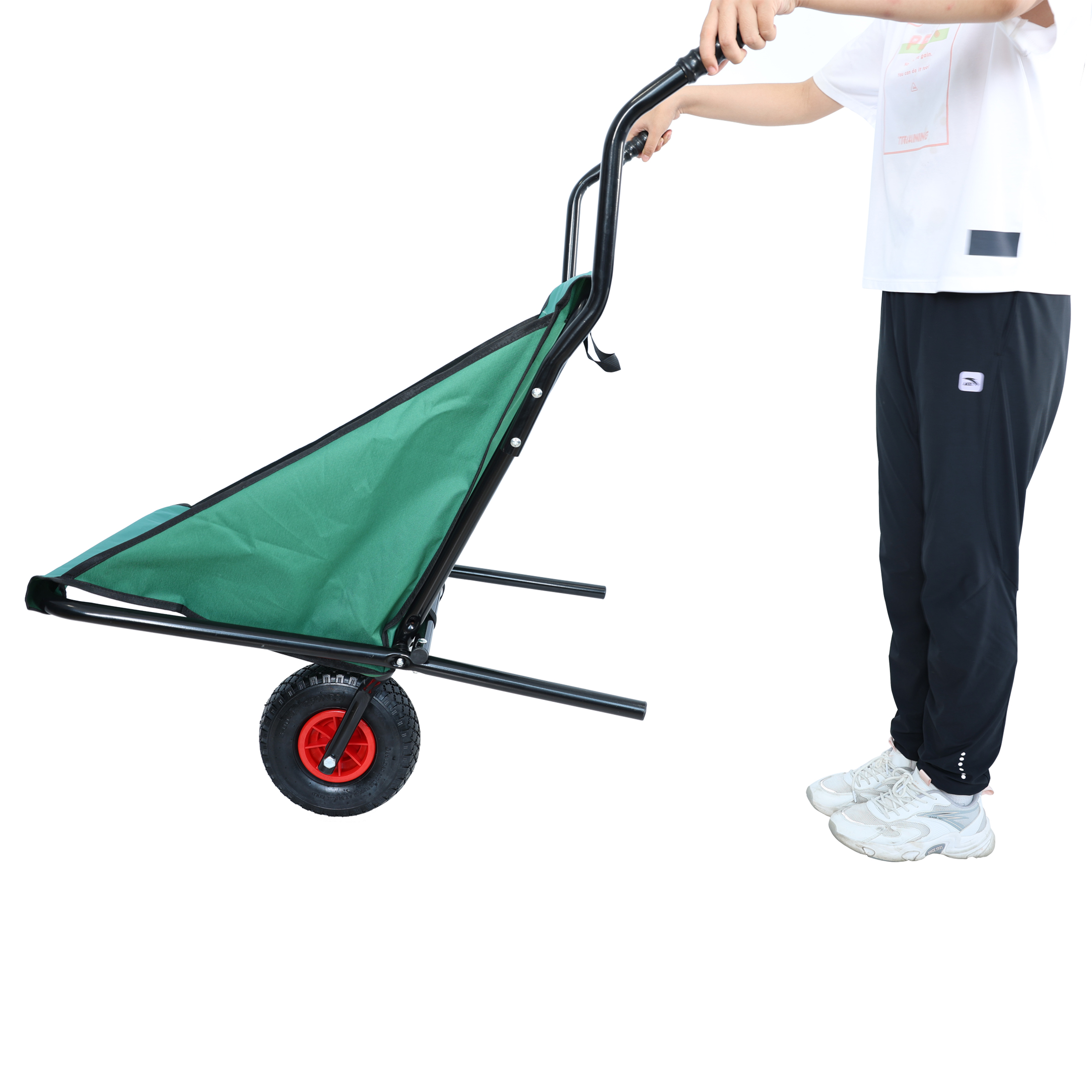 Collapsible Wheelbarrow 176 lbs Folding Yard Garden Wheelbarrow Foldable Lightweight Gardening Heavy Duty Oxford Cloth Green Lawn Cart for Grass, Leaf, Garden Supplies, 10" Pneumatic Tire