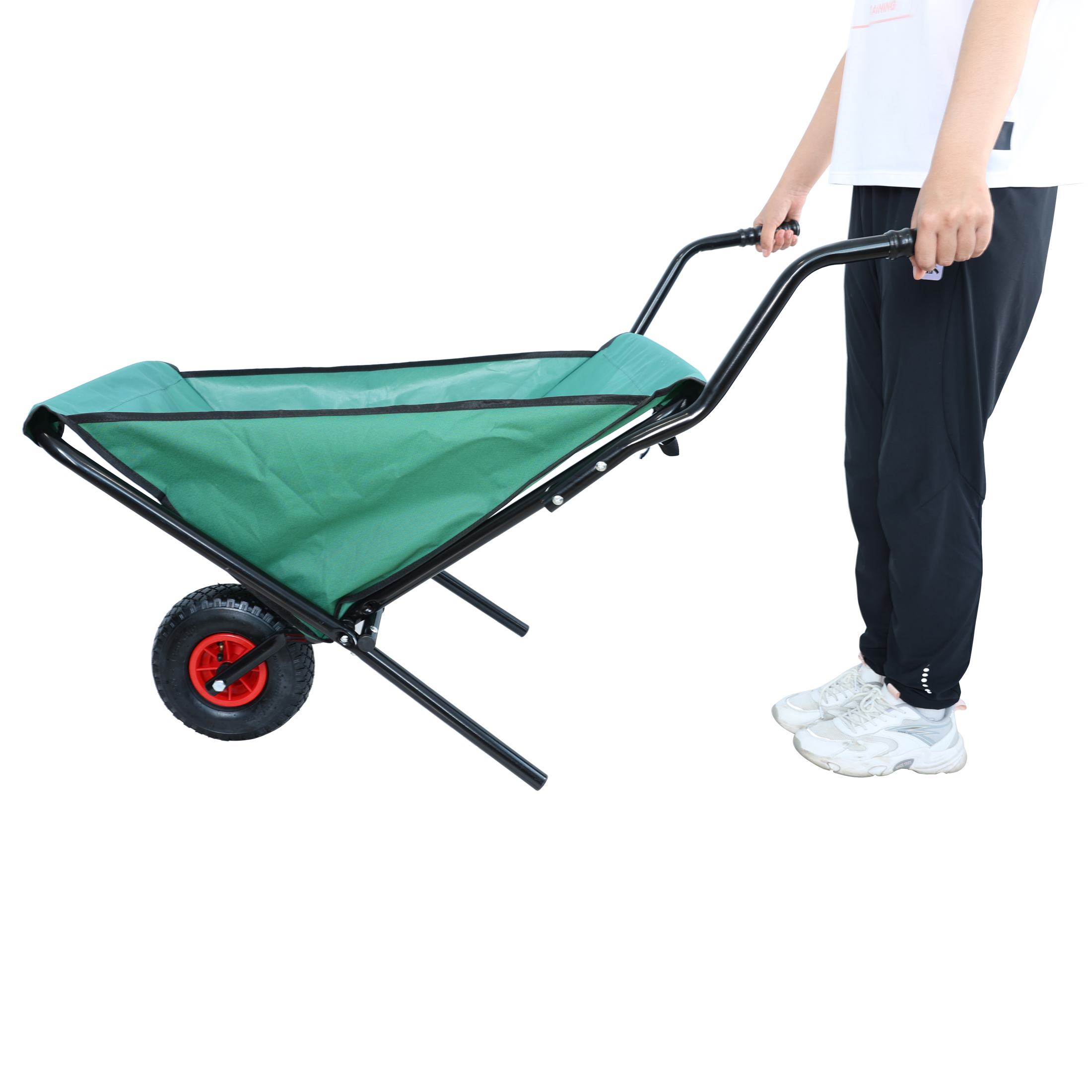 Collapsible Wheelbarrow 176 lbs Folding Yard Garden Wheelbarrow Foldable Lightweight Gardening Heavy Duty Oxford Cloth Green Lawn Cart for Grass, Leaf, Garden Supplies, 10" Pneumatic Tire