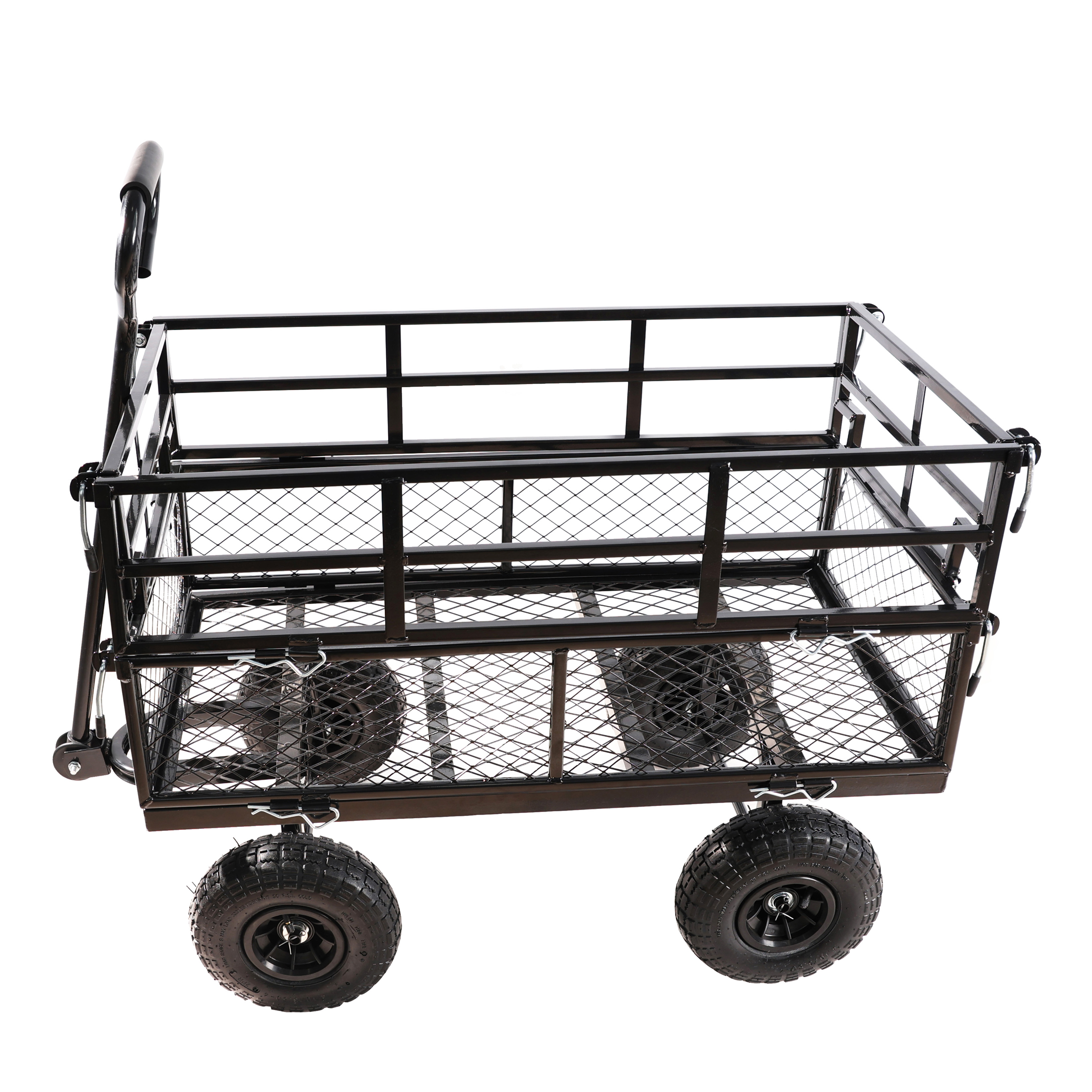 (Black double fence utility  cart) Wagon Cart Garden cart trucks make it easier to transport firewood