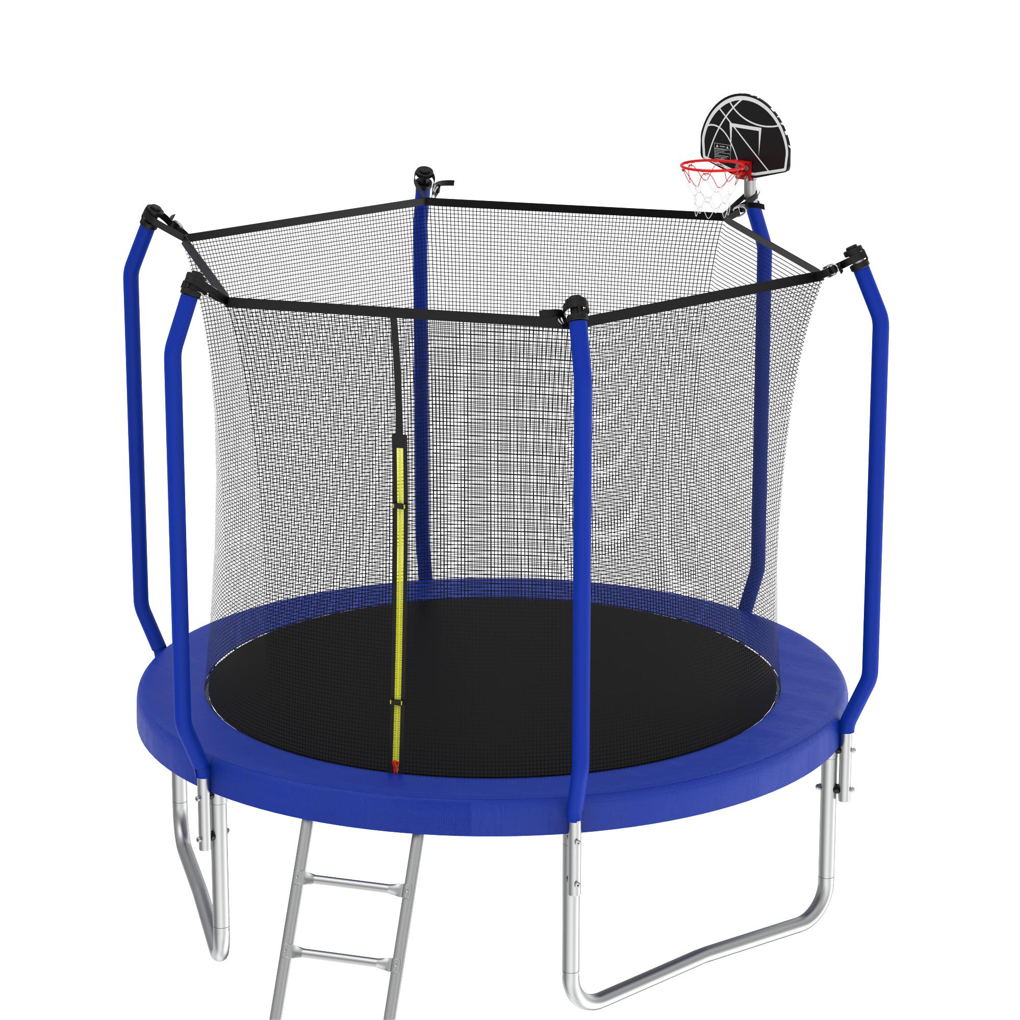 10FT Trampoline with Basketball Hoop,  ASTM Approved Reinforced Type Outdoor Trampoline with Enclosure Net