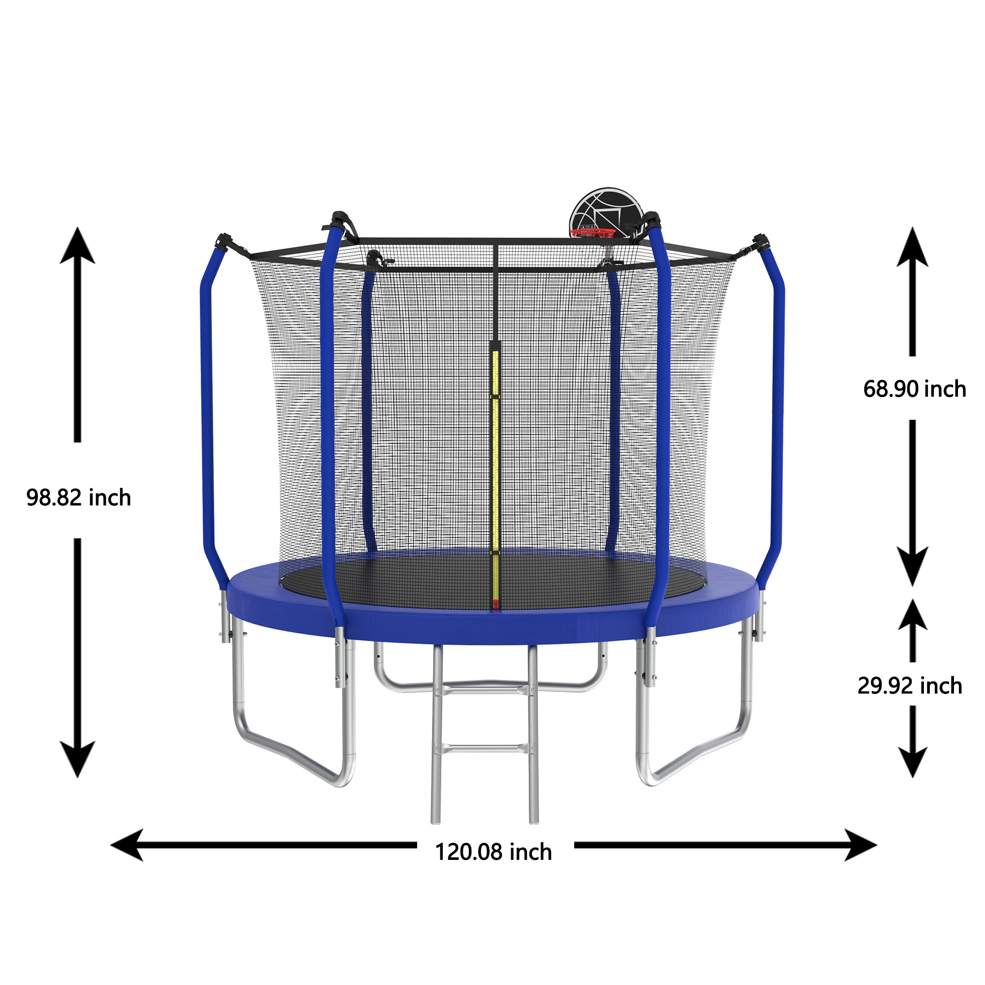 10FT Trampoline with Basketball Hoop,  ASTM Approved Reinforced Type Outdoor Trampoline with Enclosure Net