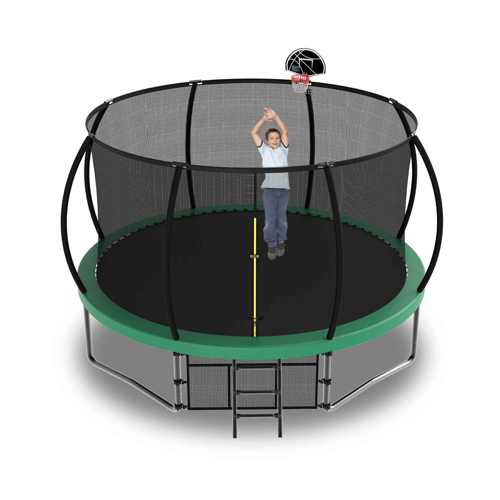 14FT Recreational Kids Trampoline with Safety Enclosure Net & Ladder, Outdoor Recreational Trampolines