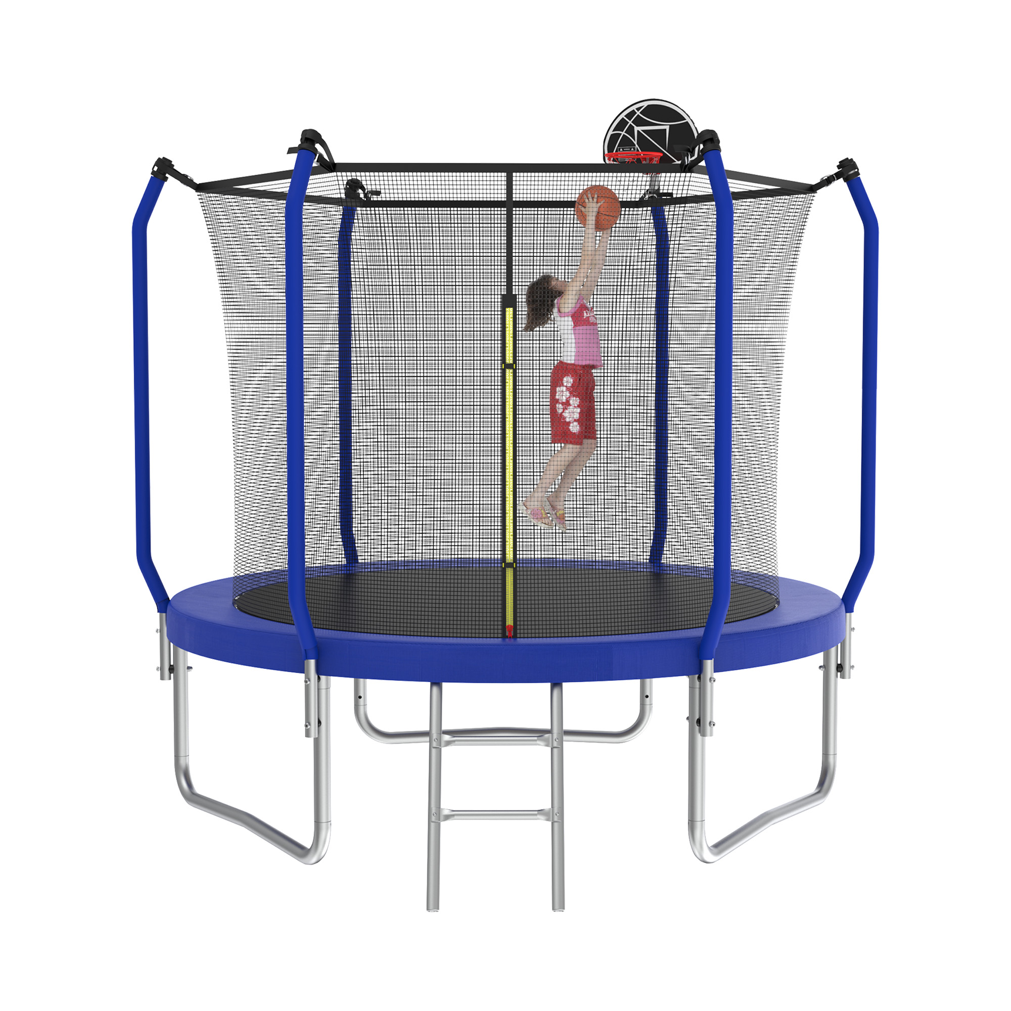 10FT Trampoline with Basketball Hoop,  ASTM Approved Reinforced Type Outdoor Trampoline with Enclosure Net