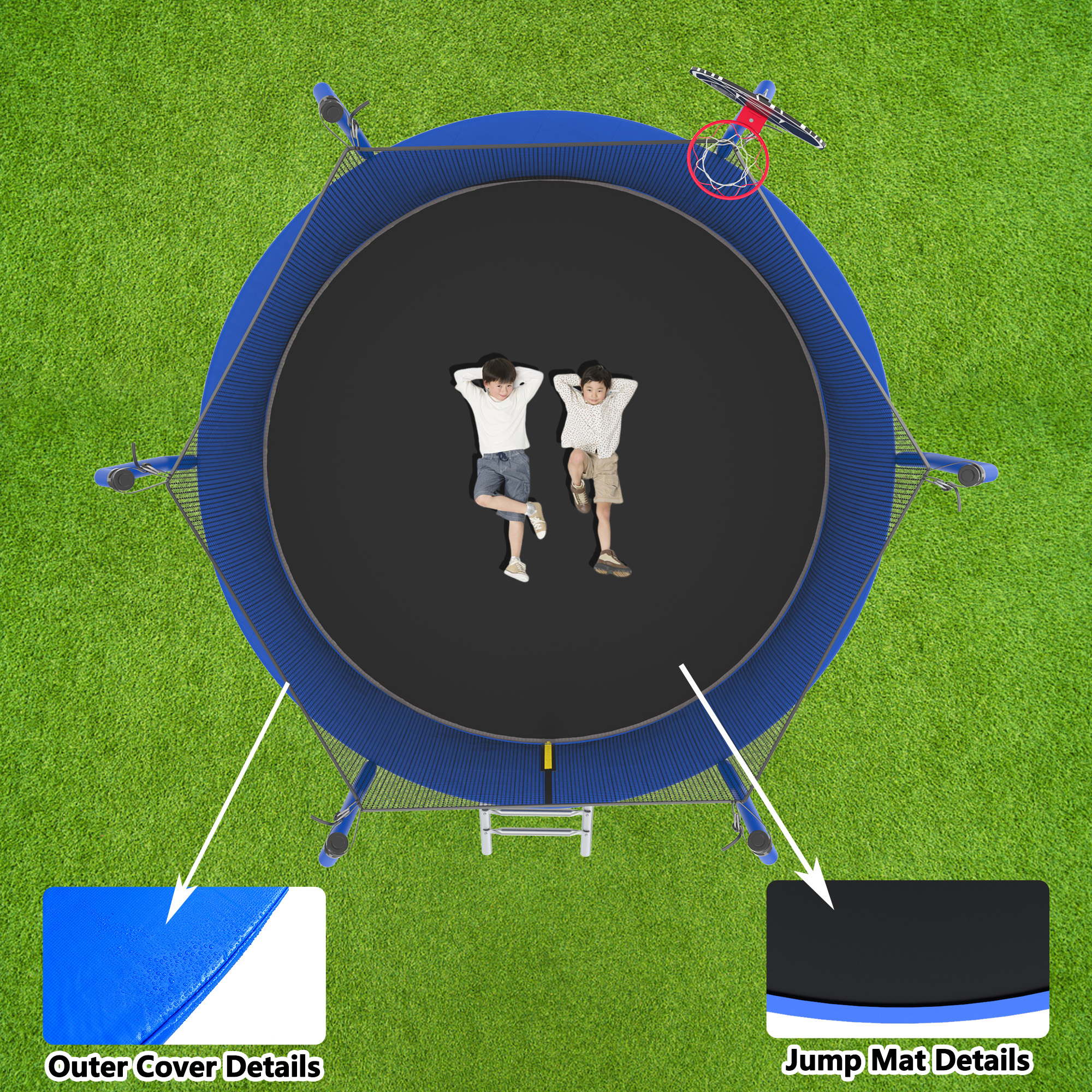 10FT Trampoline with Basketball Hoop,  ASTM Approved Reinforced Type Outdoor Trampoline with Enclosure Net