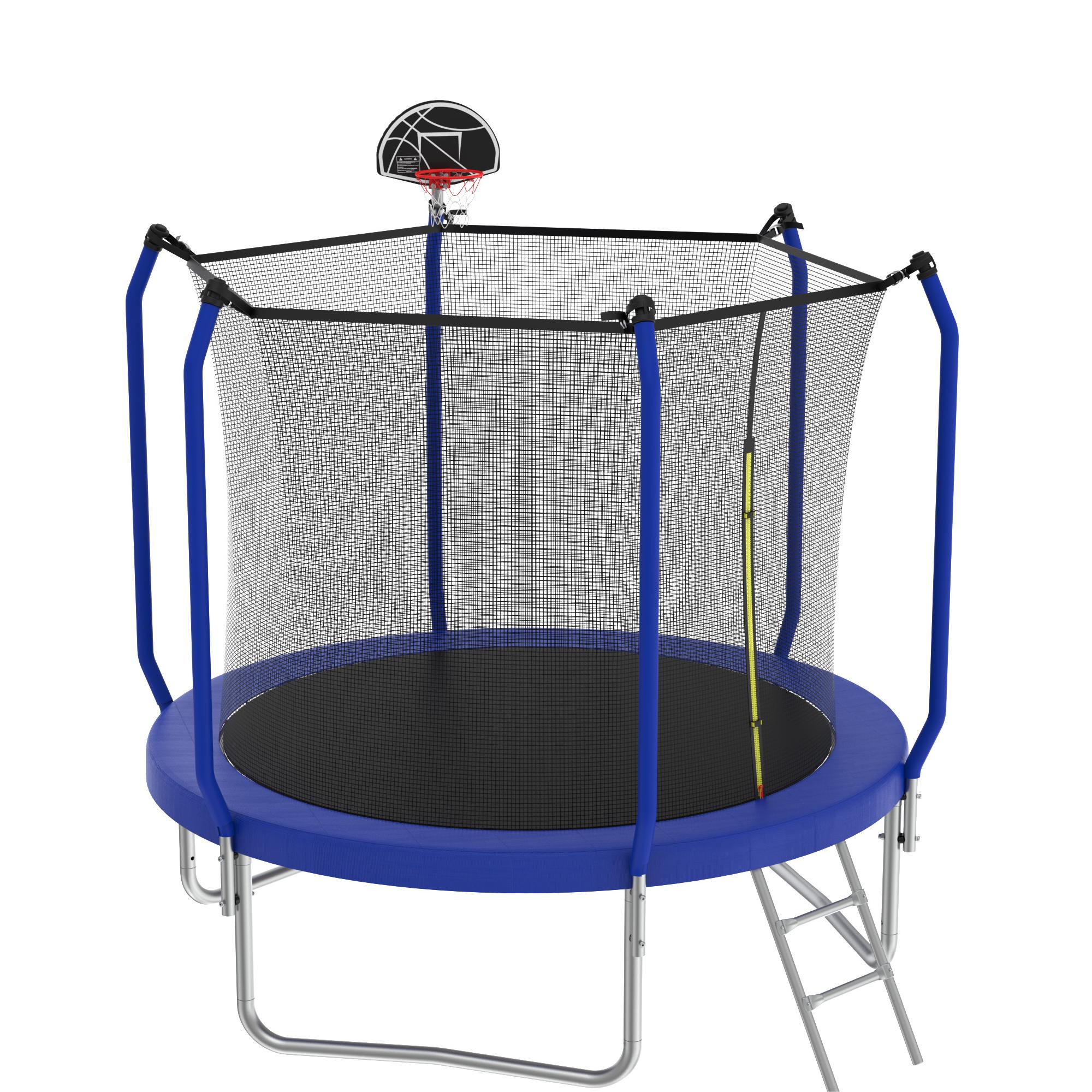 10FT Trampoline with Basketball Hoop,  ASTM Approved Reinforced Type Outdoor Trampoline with Enclosure Net