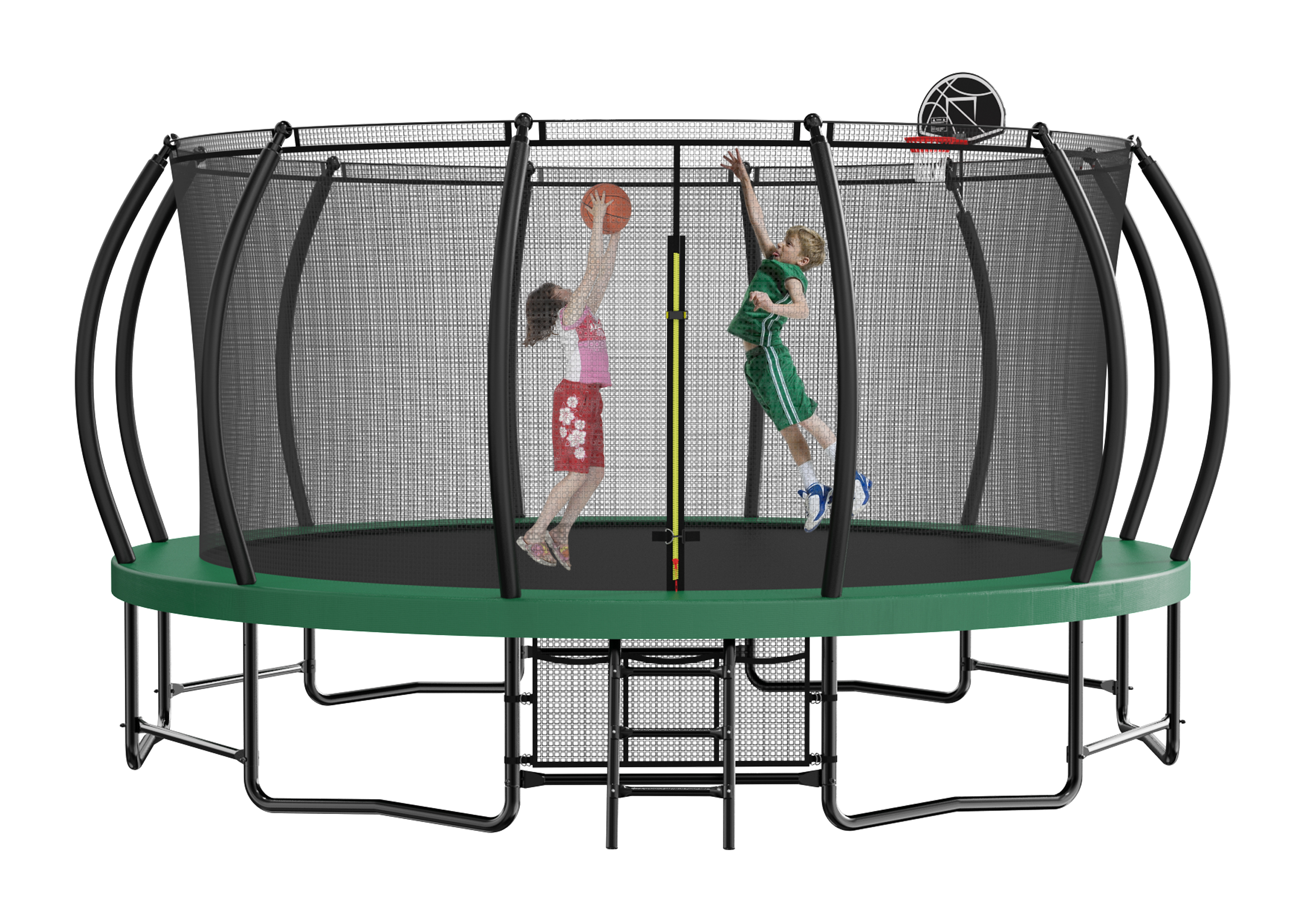 15FT Trampoline with Basketball Hoop - Recreational Trampolines with Ladder ,Shoe Bag and Galvanized Anti-Rust Coating