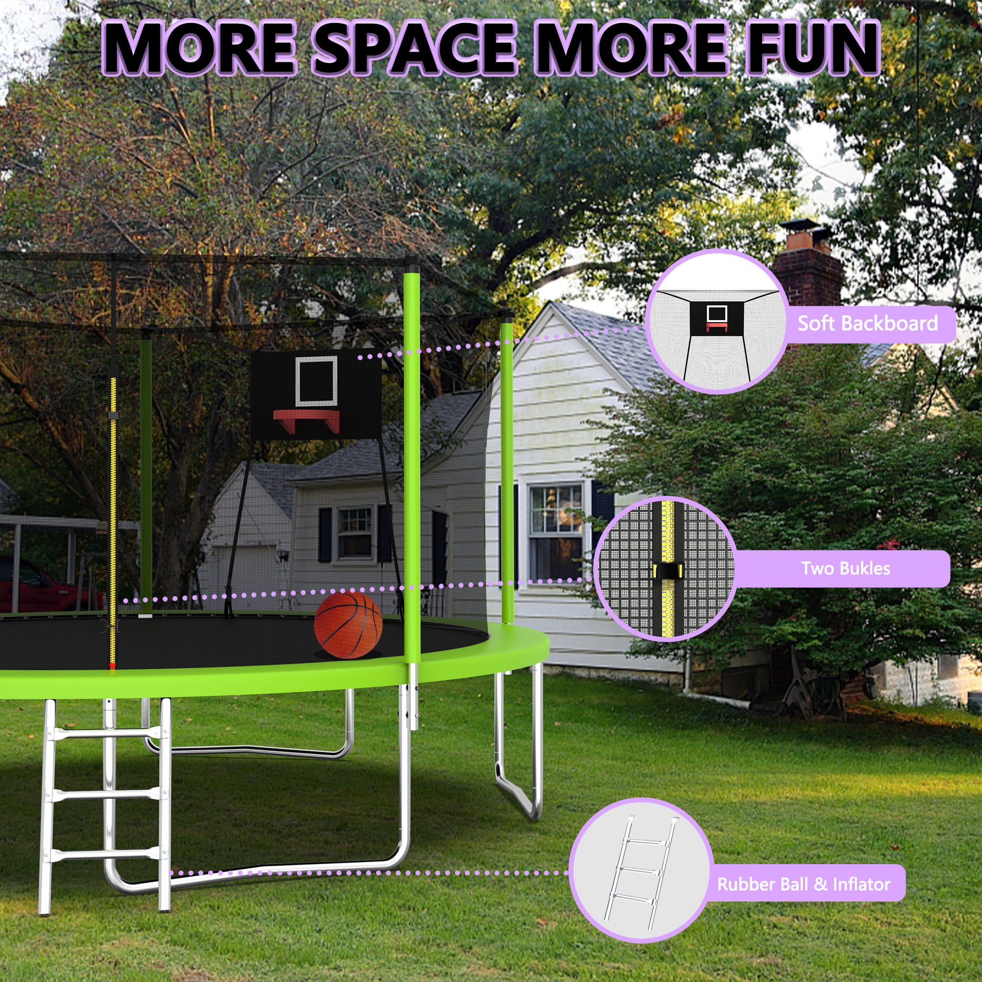 14FT Trampoline for Kids and Adults with Net, Outdoor Recreational Trampolines for Family