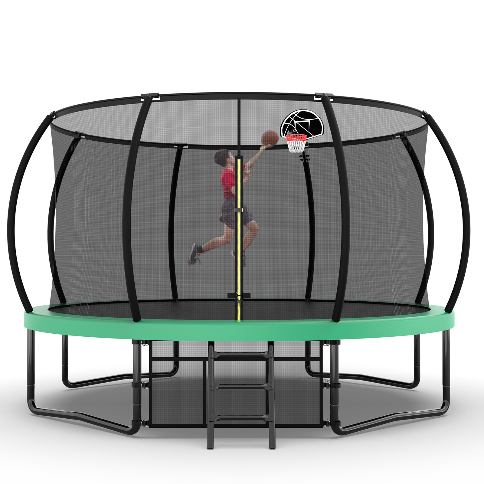 12FT Recreational Kids Trampoline with Safety Enclosure Net & Ladder, Outdoor Recreational Trampolines