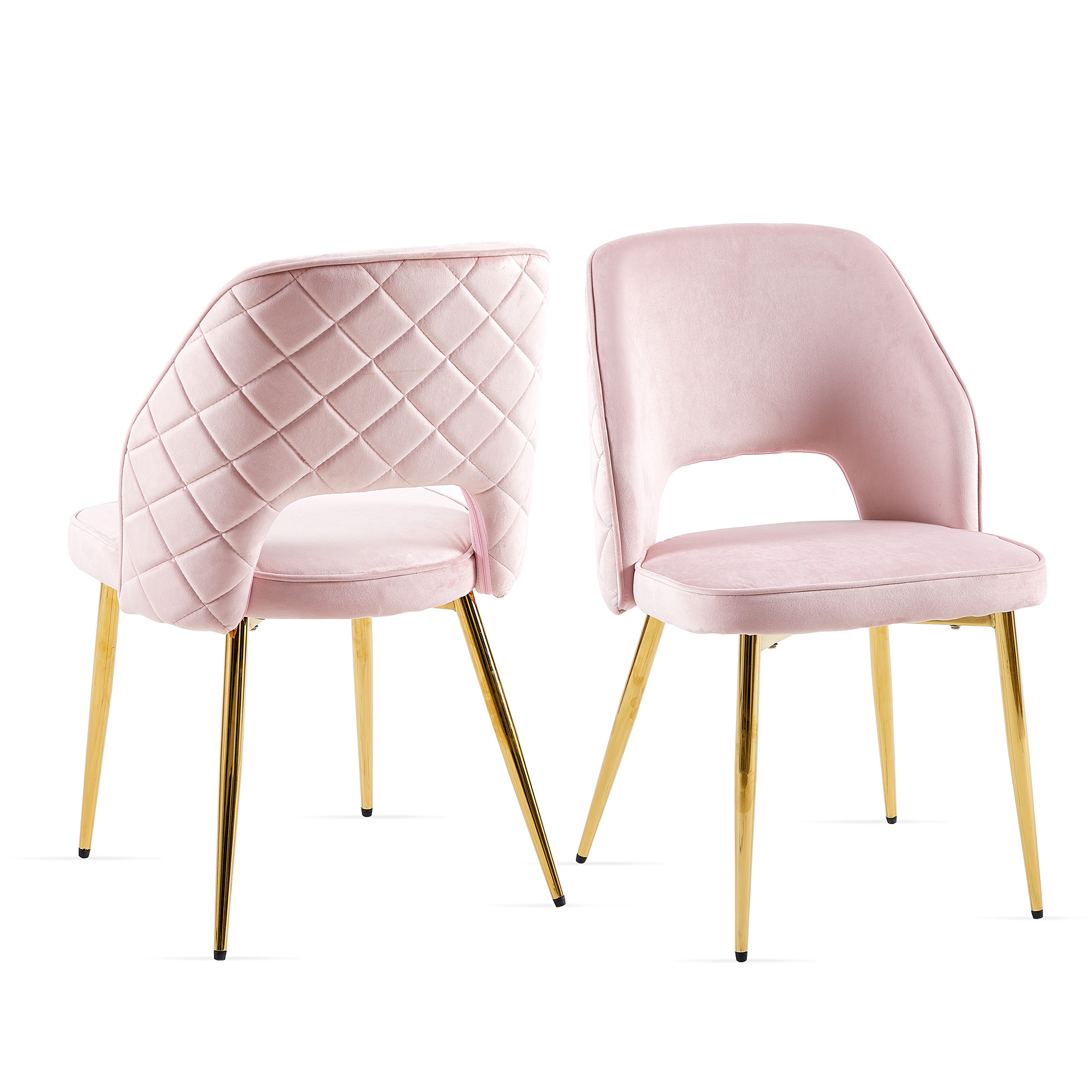 Pink Velvet Dining Chairs with Metal Legs and Hollow Back Upholstered Dining Chairs Set of 4