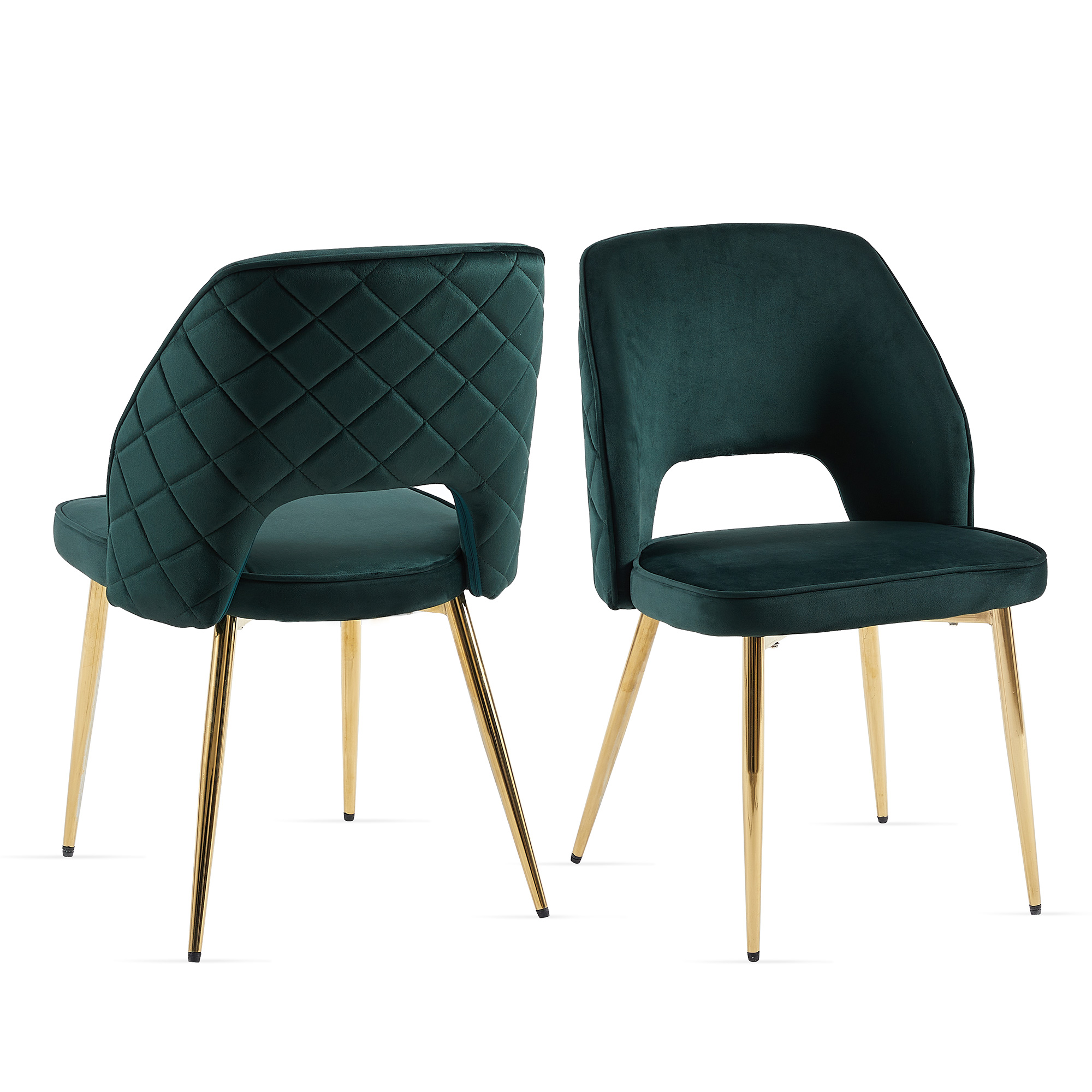 Dark Green Velvet Dining Chairs with Metal Legs and Hollow Back Upholstered Dining Chairs Set of 4