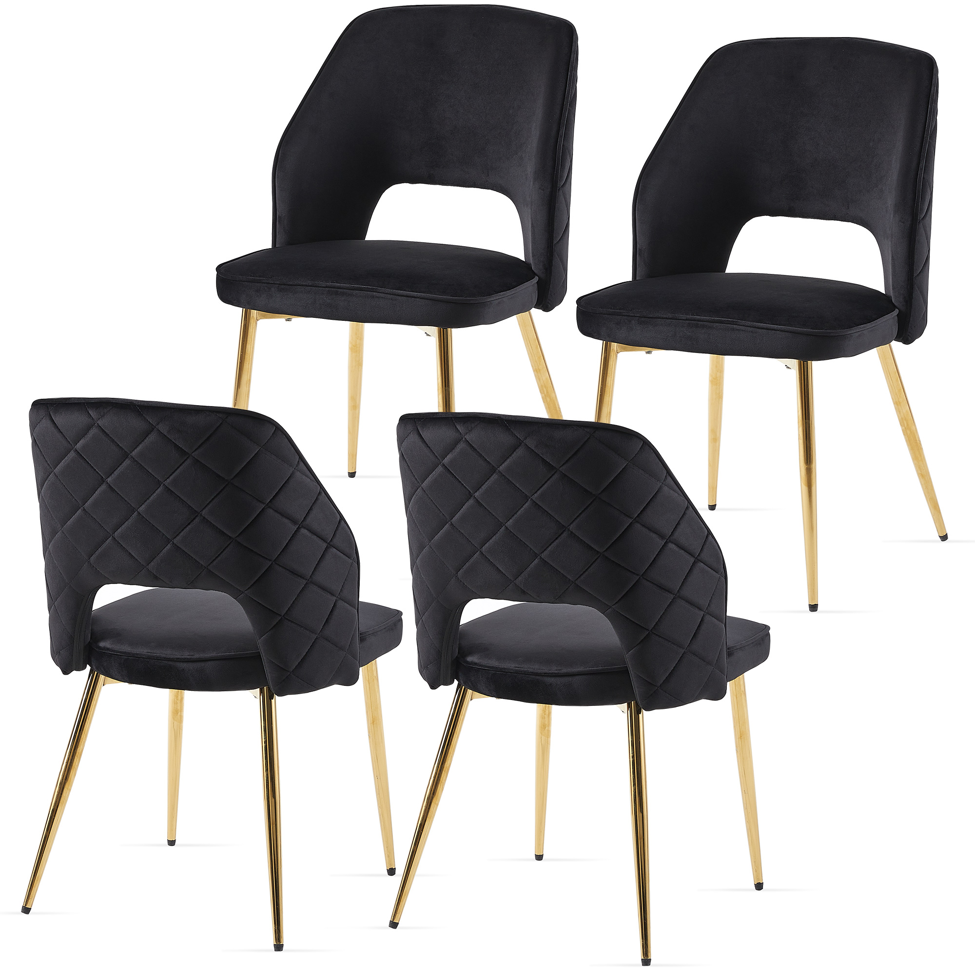 Black Velvet Dining Chairs with Metal Legs and Hollow Back Upholstered Dining Chairs Set of 4