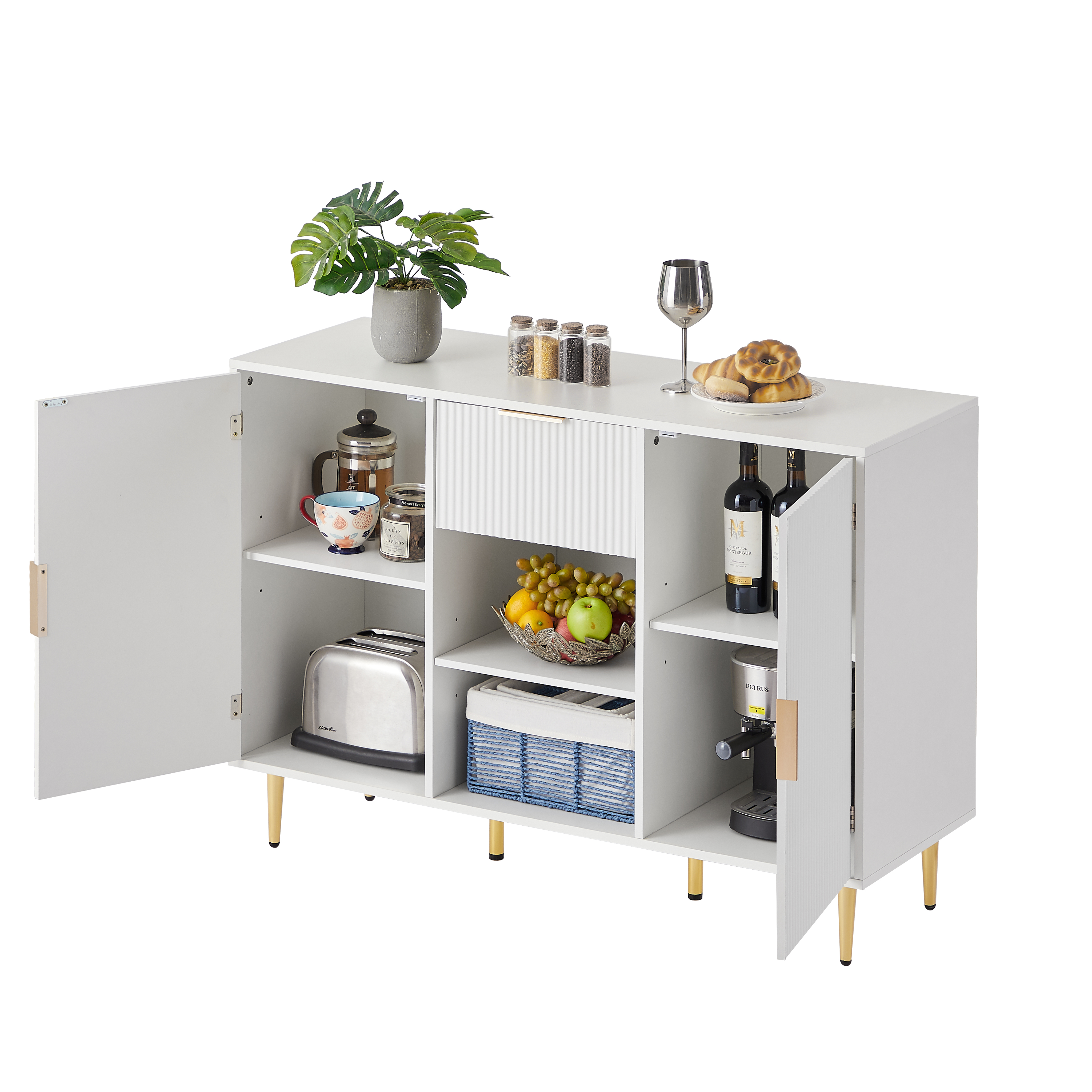 Storage cabinet Wave pattern 2 door With drawers buffets & sideboards for living room, dining room, bedroom , hall, white, 47.2''w x 15.8''d x 33.5''h.