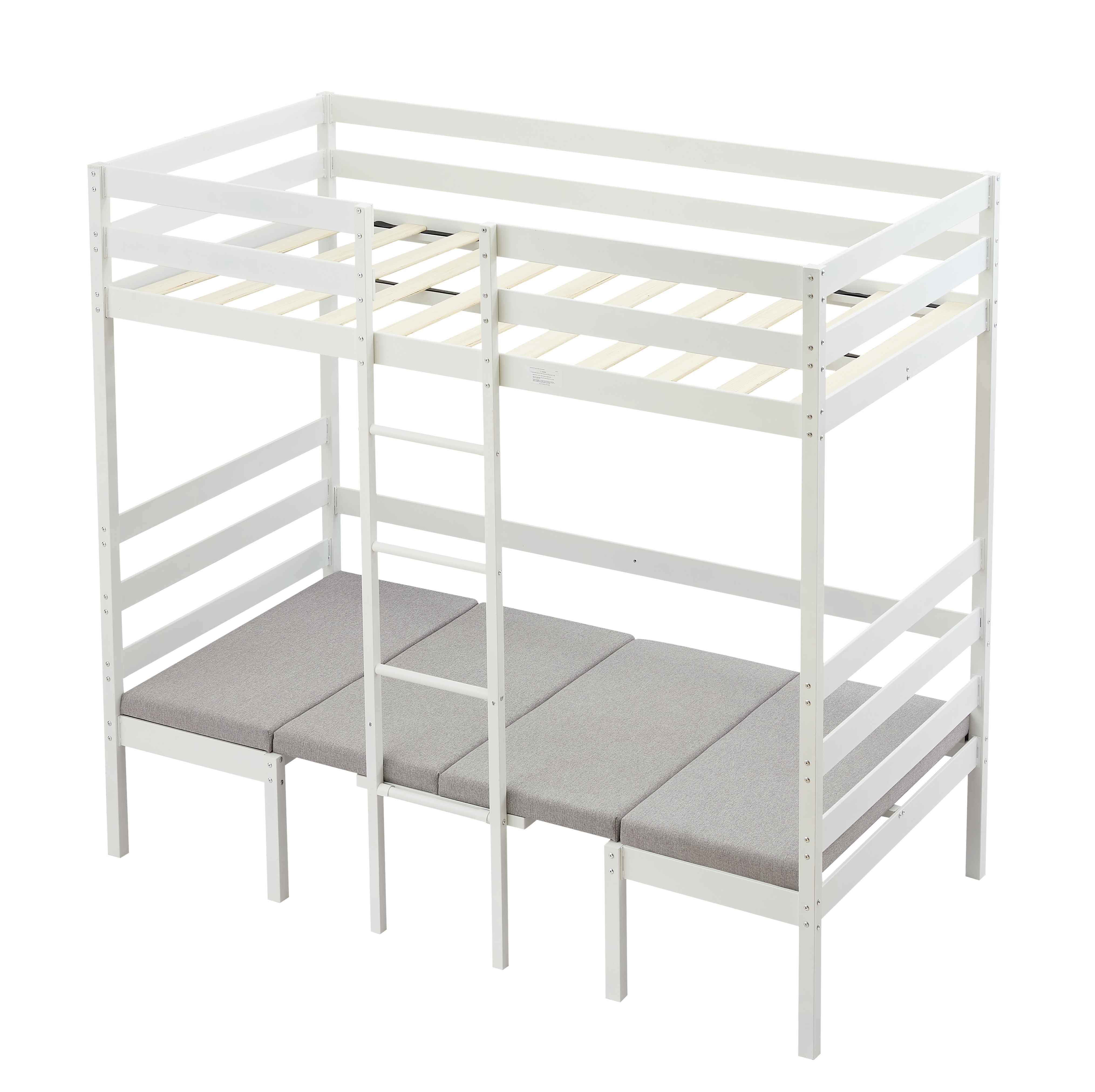 Twin Over Twin Bunk Beds Can be Turn into Upper Bed and Down Desk, Cushion Sets are Free. White,79''L x 40.9''W x 79''H.