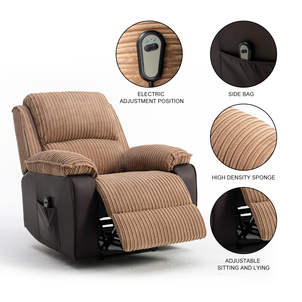 Recliner Chair Ergonomic Adjustable Single Fabric Sofa with Thicker Seat  Cushion