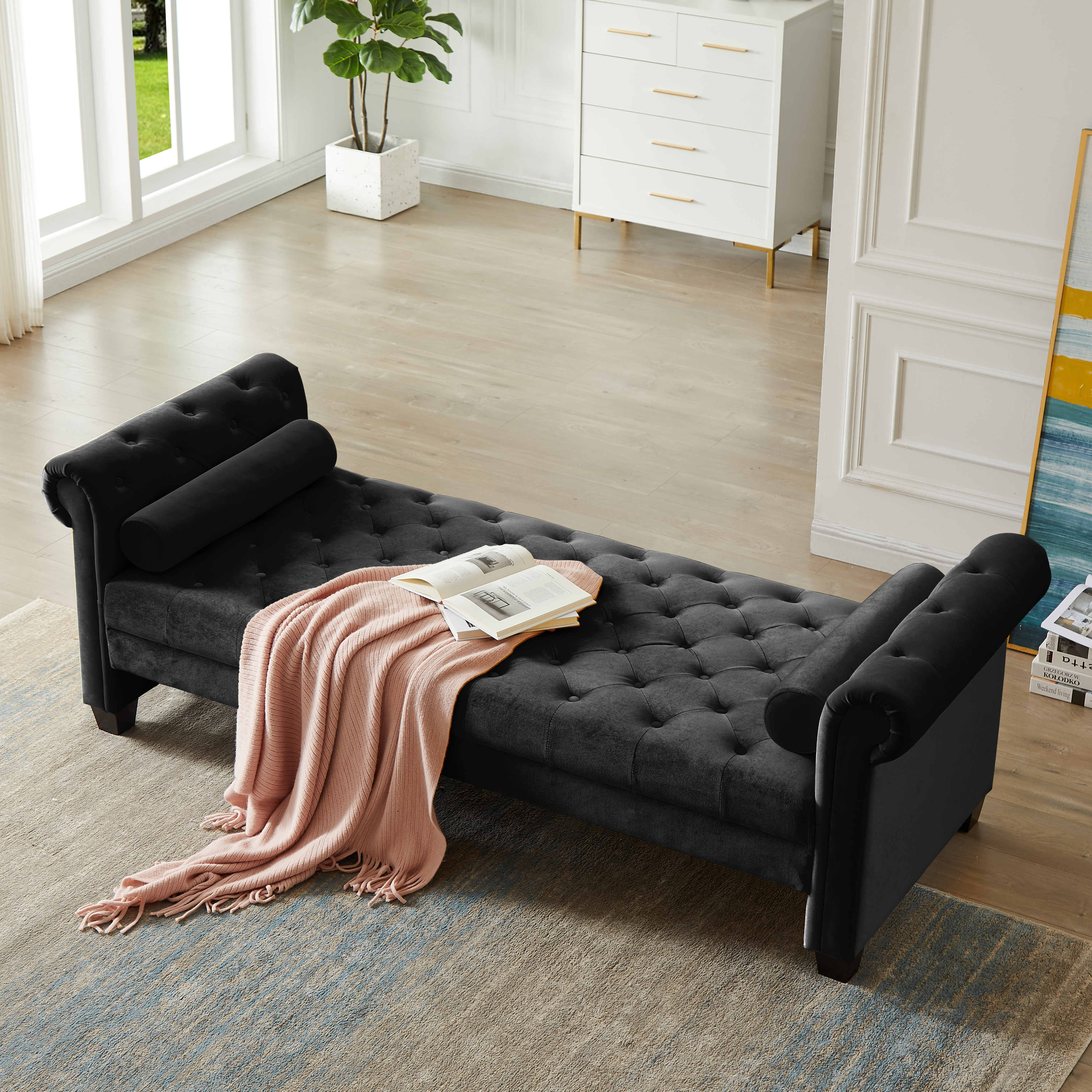 2038 Black Rectangular Large Sofa Stool-Boyel Living