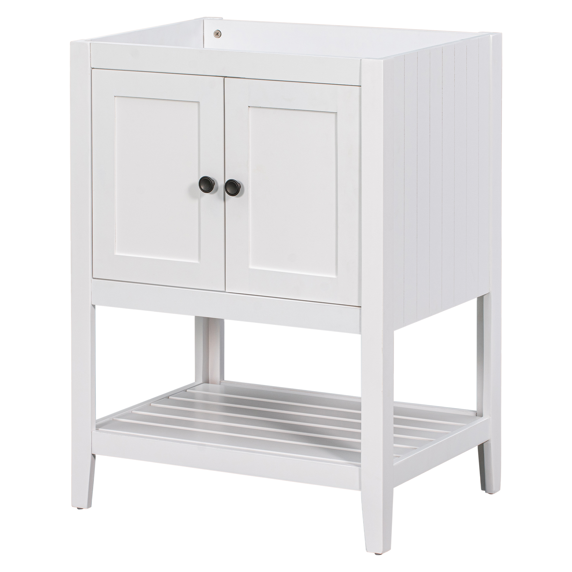 24" Bathroom Vanity Base Only, Soild Wood Frame, Bathroom Storage Cabinet with Doors and Open Shelf, White