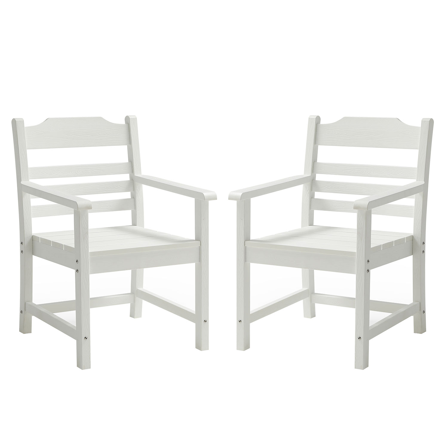 Patio Dining Chair with Armset Set of 2, Pure White with Imitation Wood Grain Wexture,HIPS Material