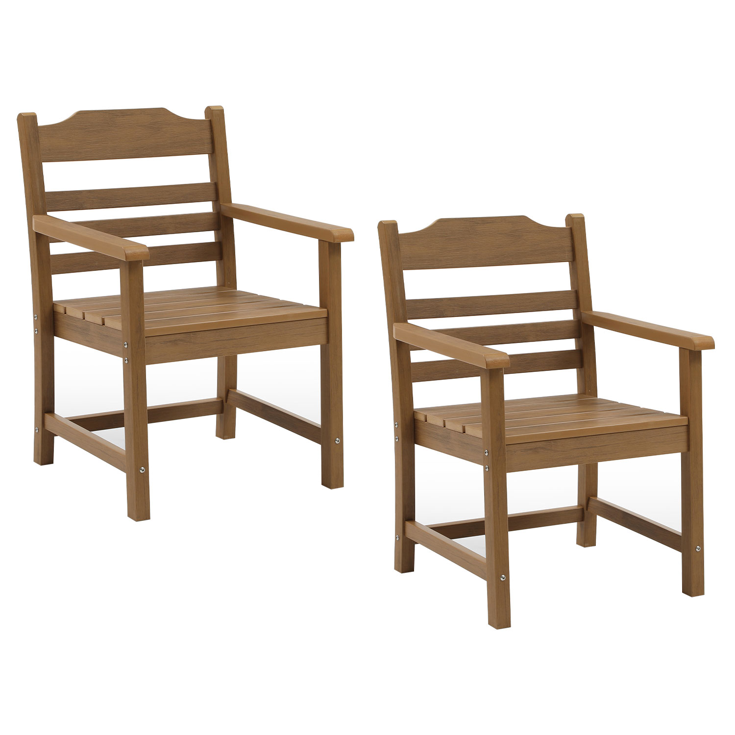 Patio Dining Chair with Armset Set of 2,  HIPS Materialwith Imitation Wood Grain Wexture chair for Deck Pool Backyard, Teak