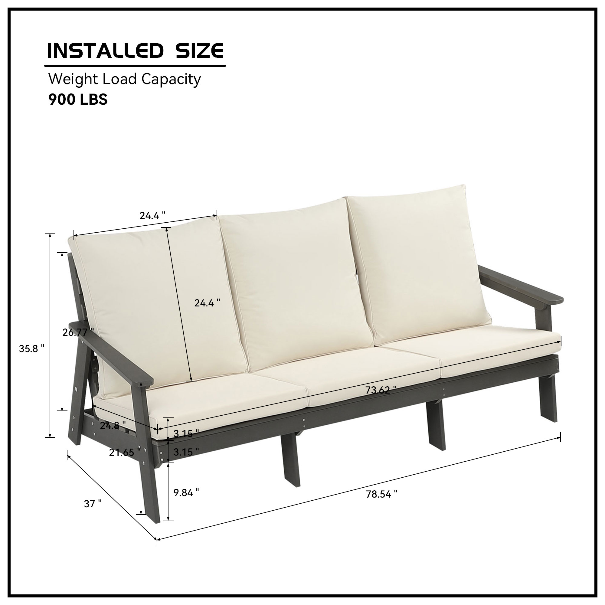 HIPS 3 Seater Sofa with Cushion,  Outdoor Garden Sofa, Sofa Set for Porch, Poolside, Terrace, and Yard Grey/Beige