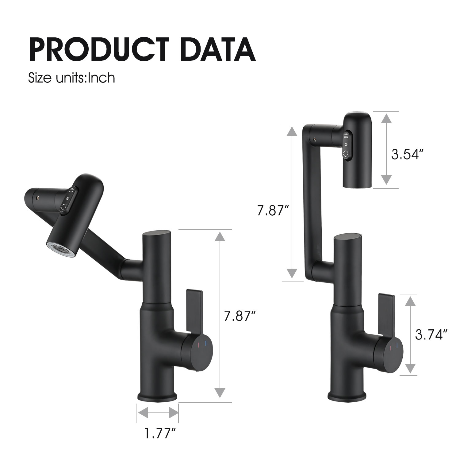 Bathroom Sink Faucet with Spray Function and Temperature Display for Anti-Skid Switch and Hot & Cold and 360° Rotary