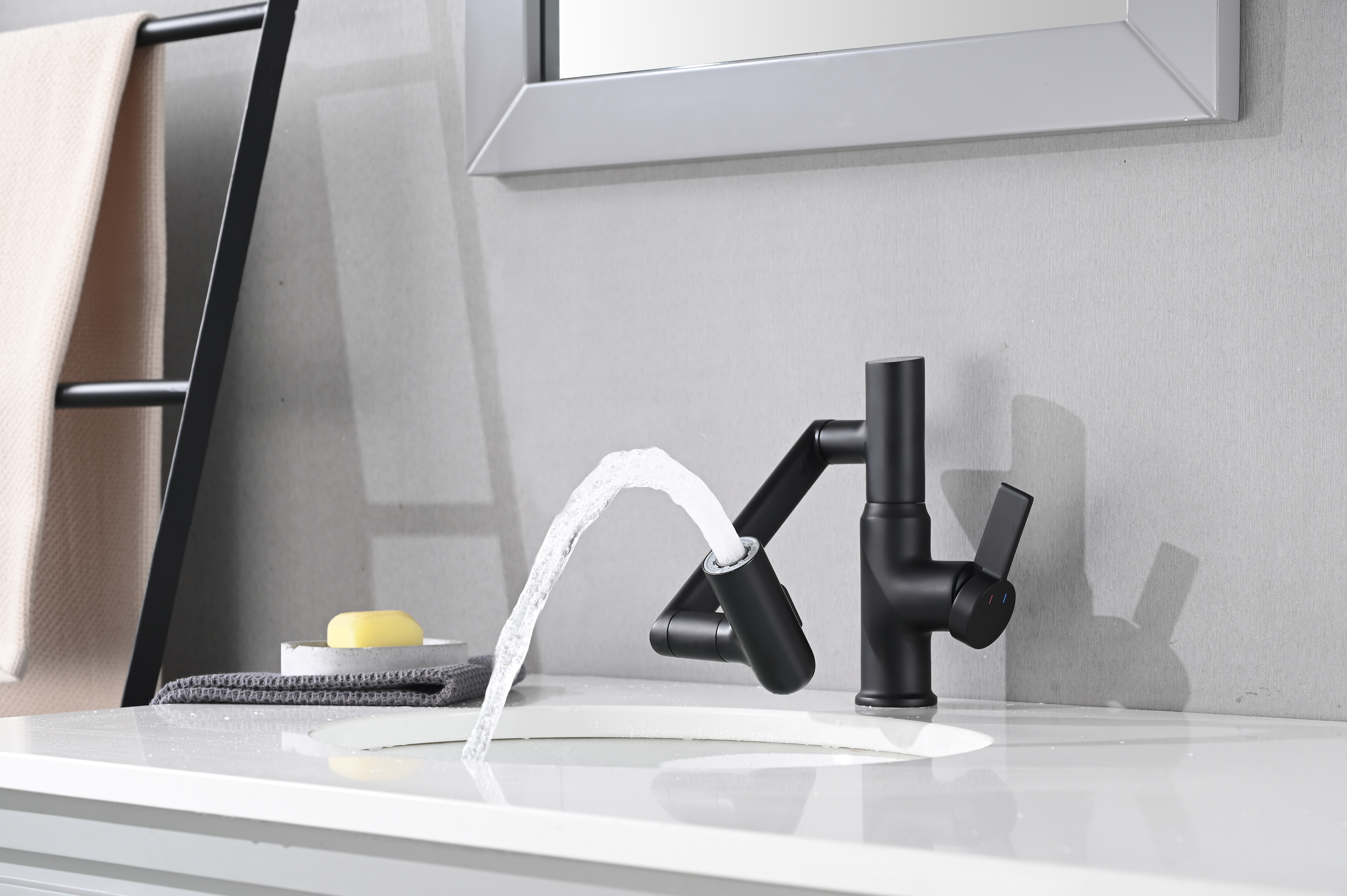 Bathroom Sink Faucet with Spray Function and Temperature Display for Anti-Skid Switch and Hot & Cold and 360° Rotary