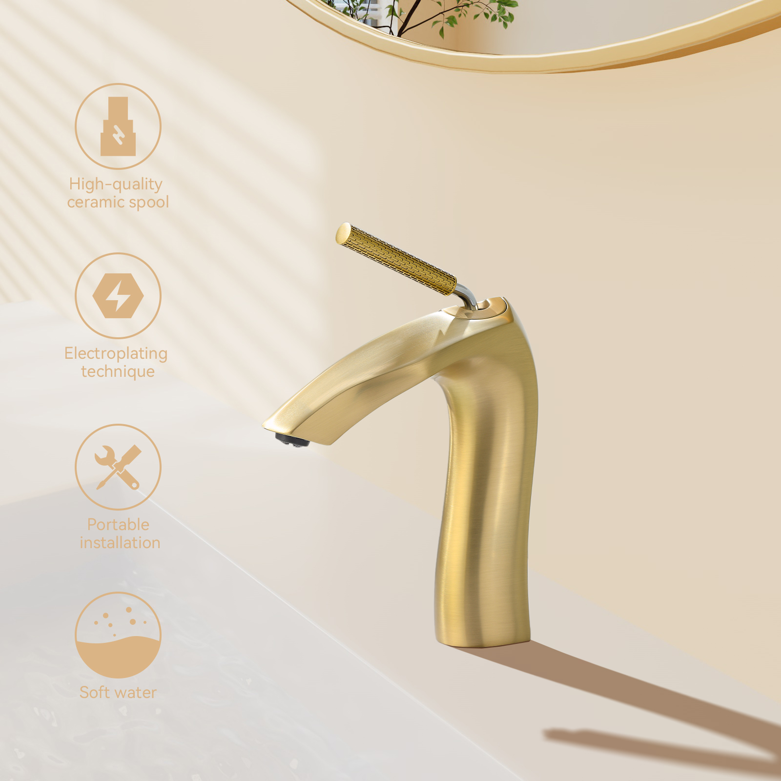 Brushed Gold Single Handle Lavatory Basin Sink Faucet