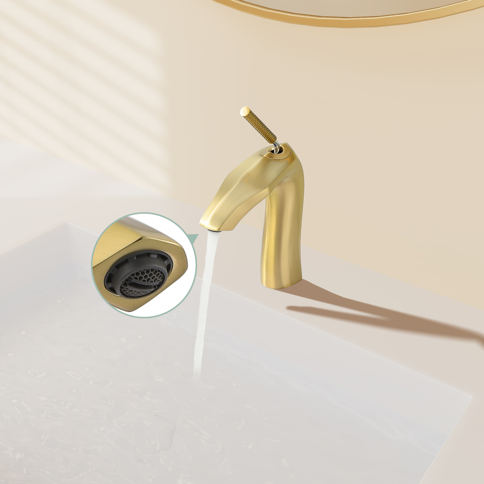 Brushed Gold Single Handle Lavatory Basin Sink Faucet