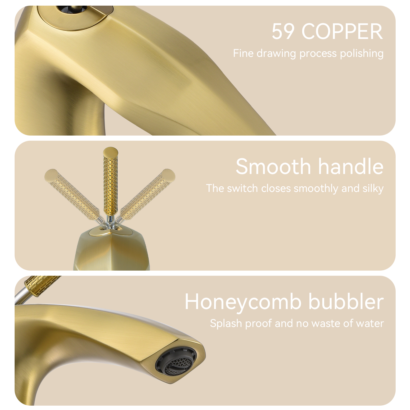 Brushed Gold Single Handle Lavatory Basin Sink Faucet