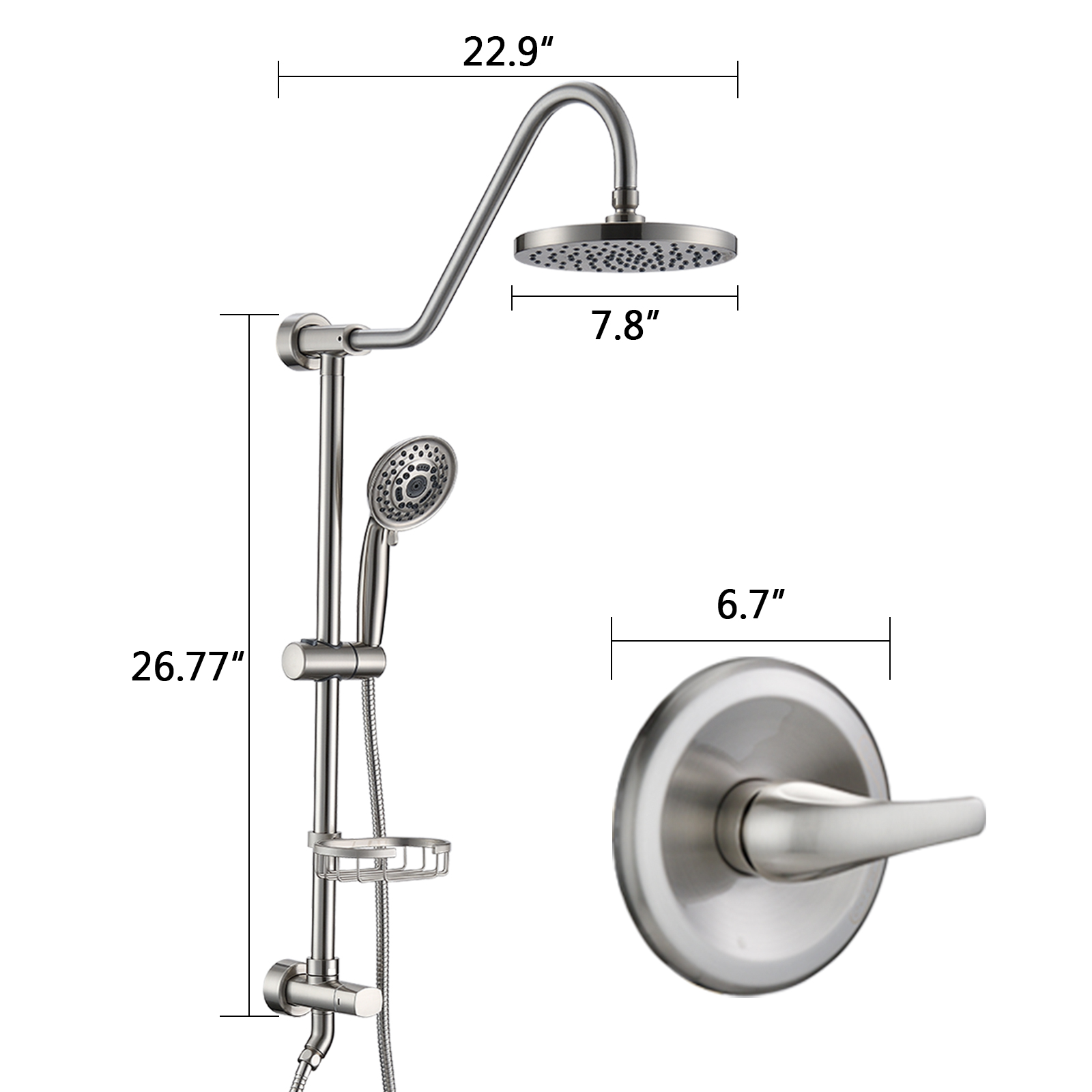 Shower Head with Handheld Shower System with 8" Rain Shower Head (Rough-in Valve Included)