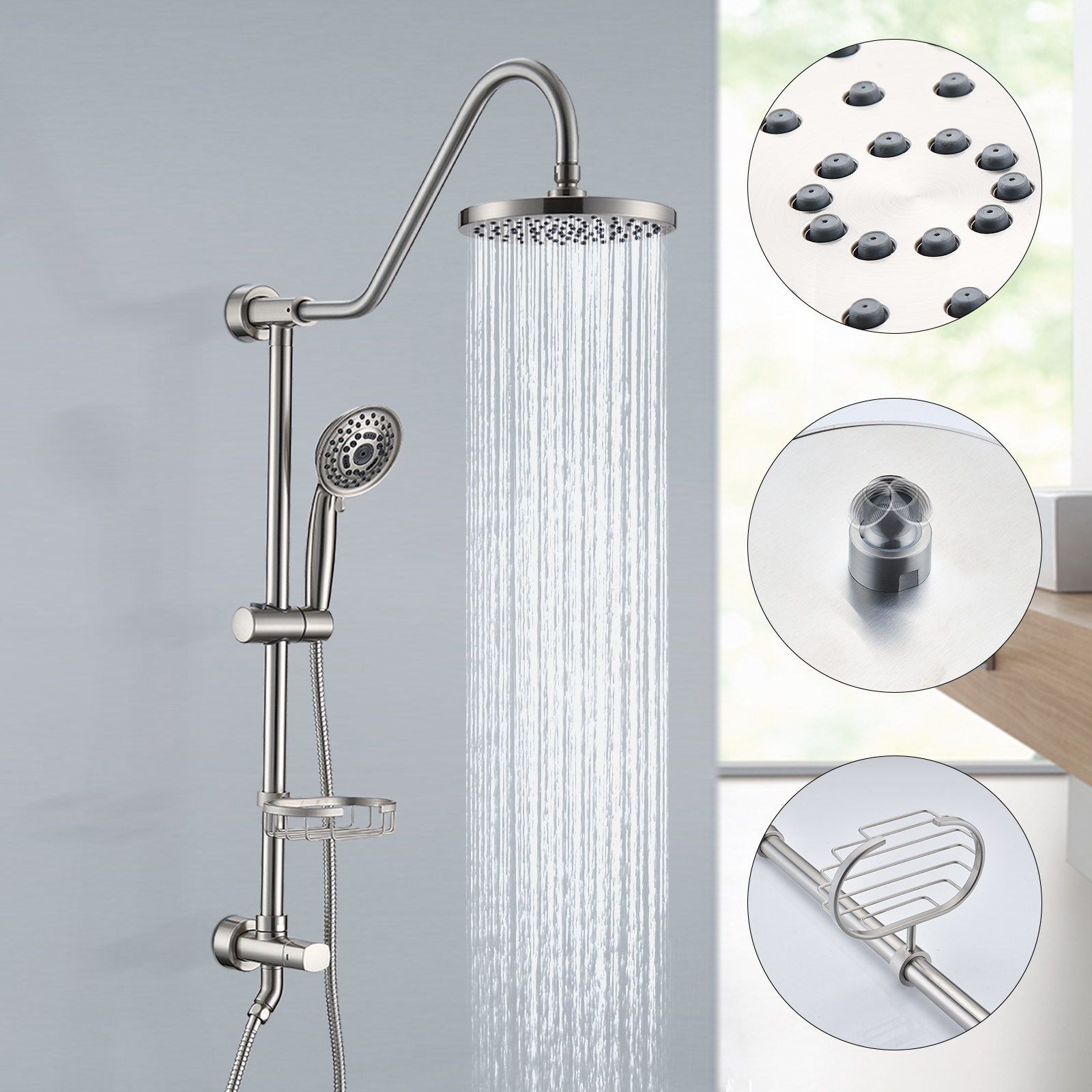 Shower Head with Handheld Shower System with 8" Rain Shower Head (Rough-in Valve Included)