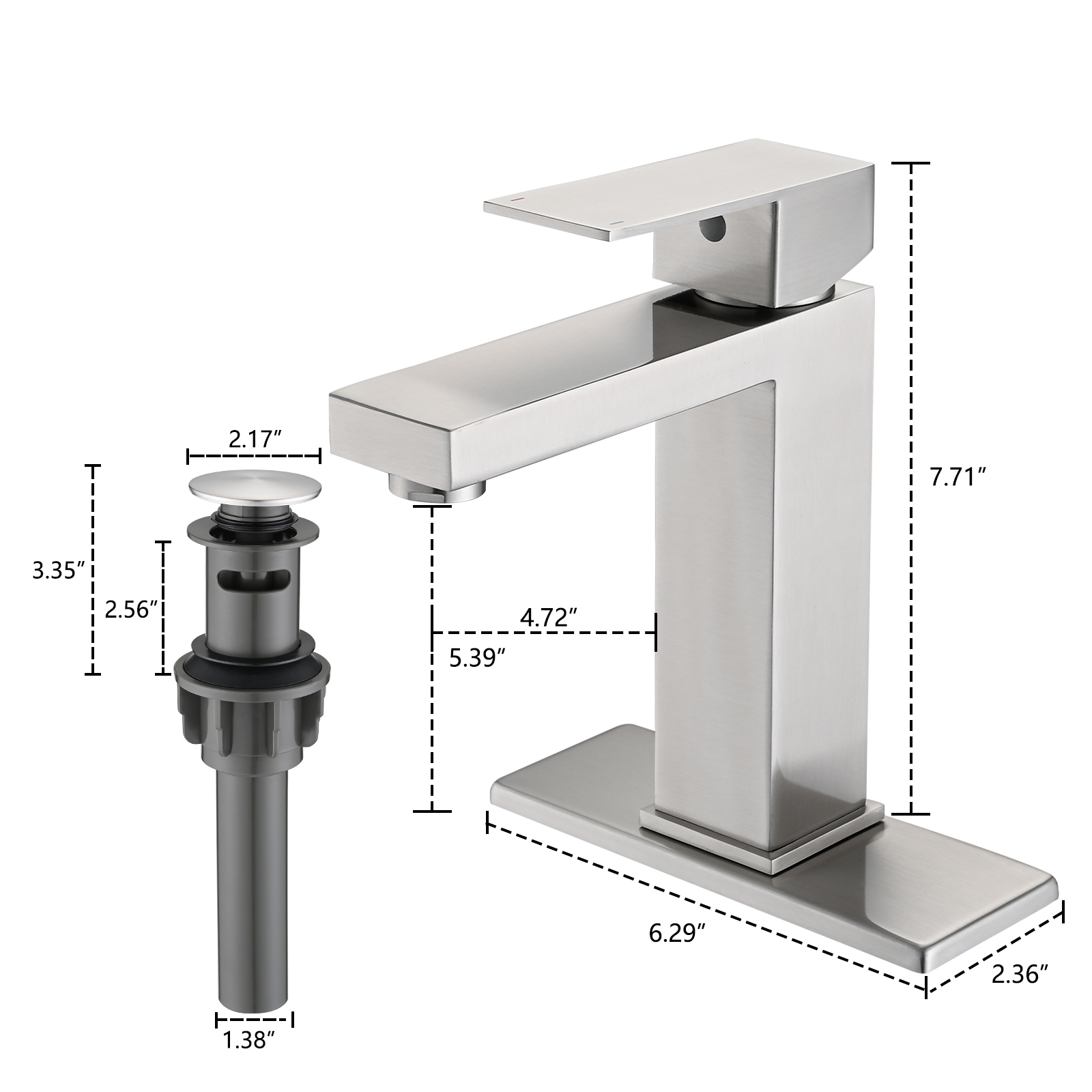 Bathroom Faucet Single Hole, Single Handle Stainless Steel Faucet for Bathroom Sink with Deckplate and Drain Assembly