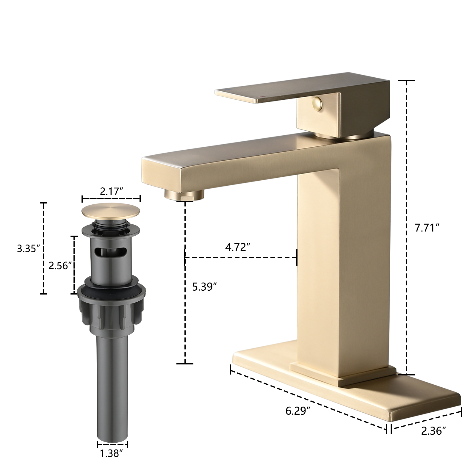 Bathroom Faucet Single Hole, Single Handle Stainless Steel Faucet for Bathroom Sink with Deckplate and Drain Assembly